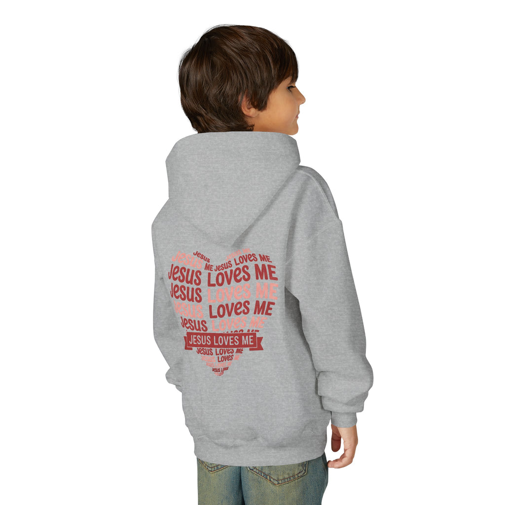 Jesus Loves Me Youth Hoodie – Heart Word Cloud Christian Kids Sweatshirt | Faith Inspired Kids Apparel