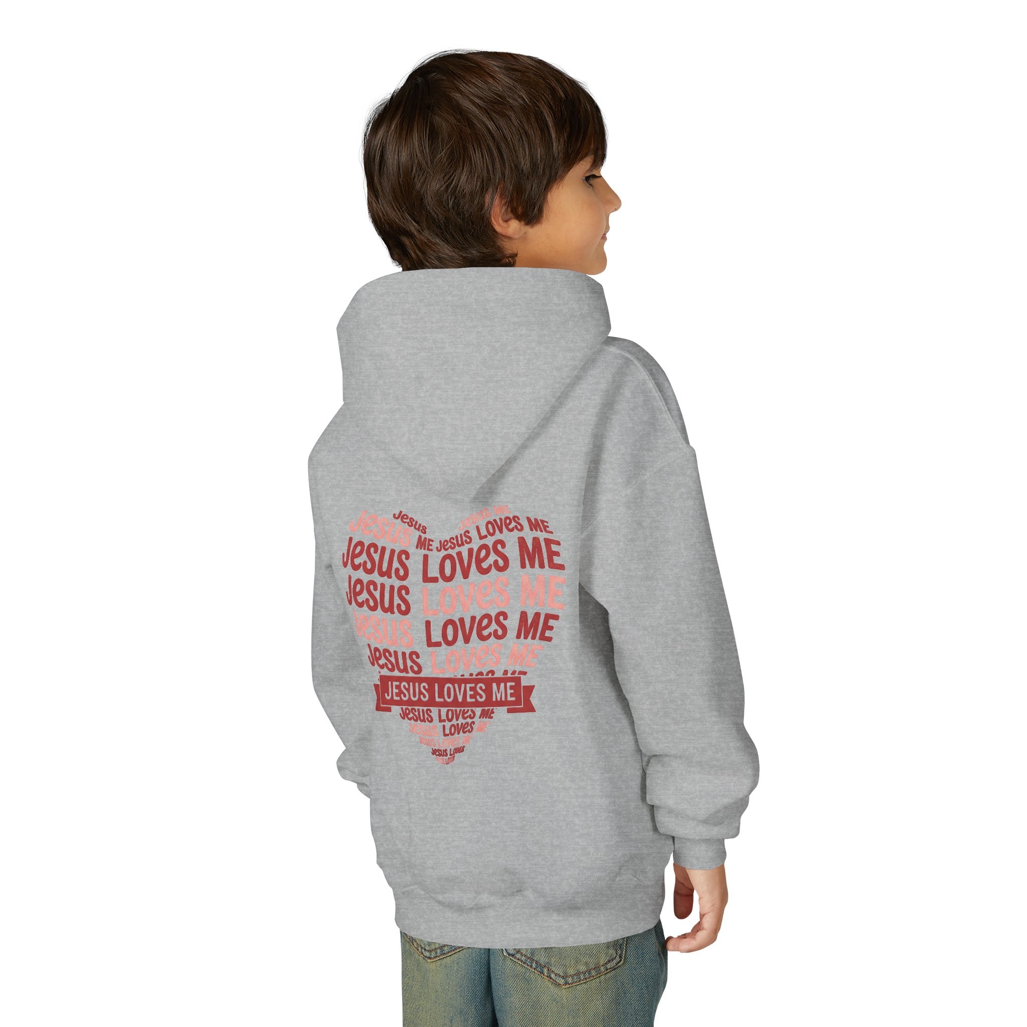 Jesus Loves Me Youth Hoodie – Heart Word Cloud Christian Kids Sweatshirt | Faith Inspired Kids Apparel