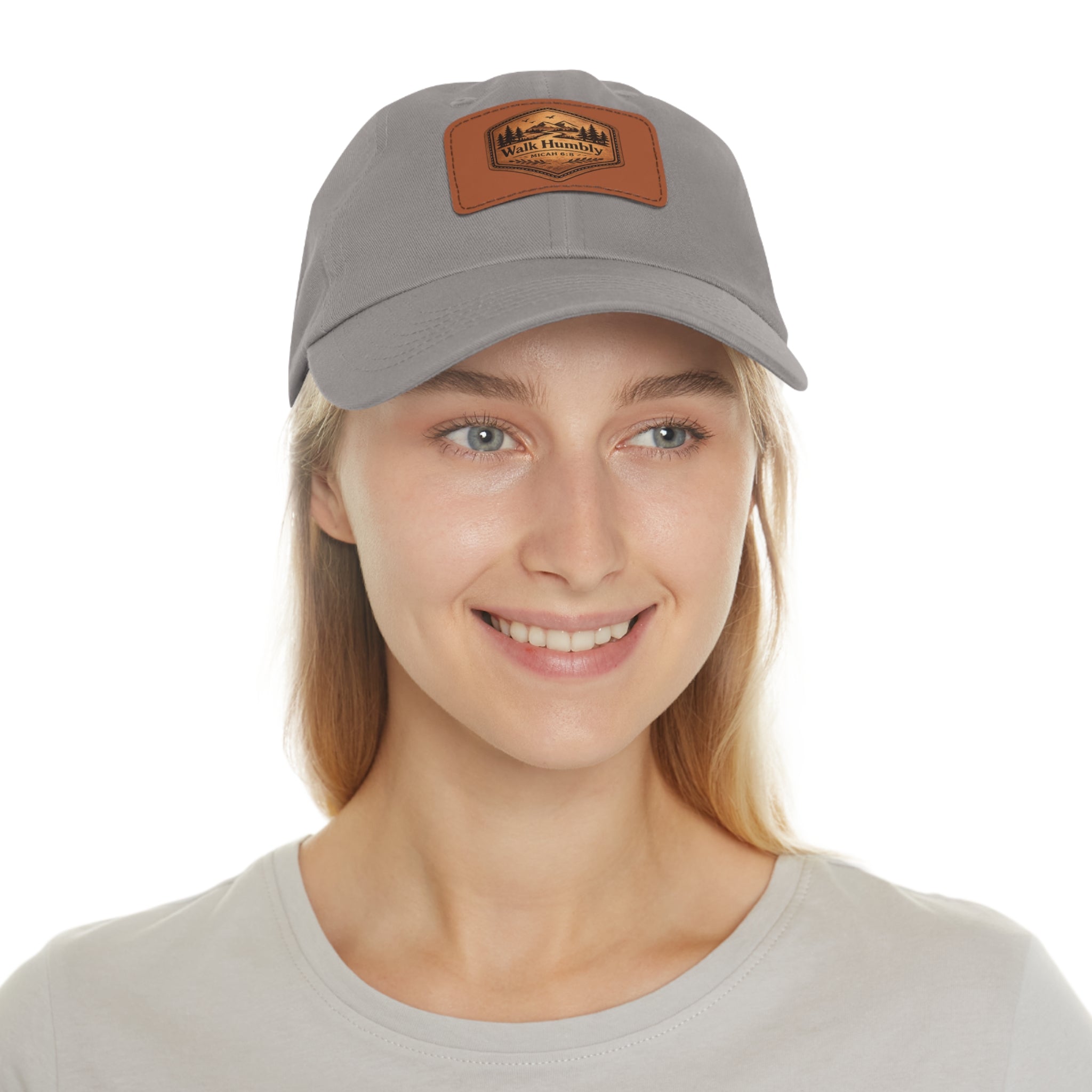Walk Humbly Leather Patch Dad Hat | Micah 6:8 Christian Outdoor Cap | Faith Freedom Creations