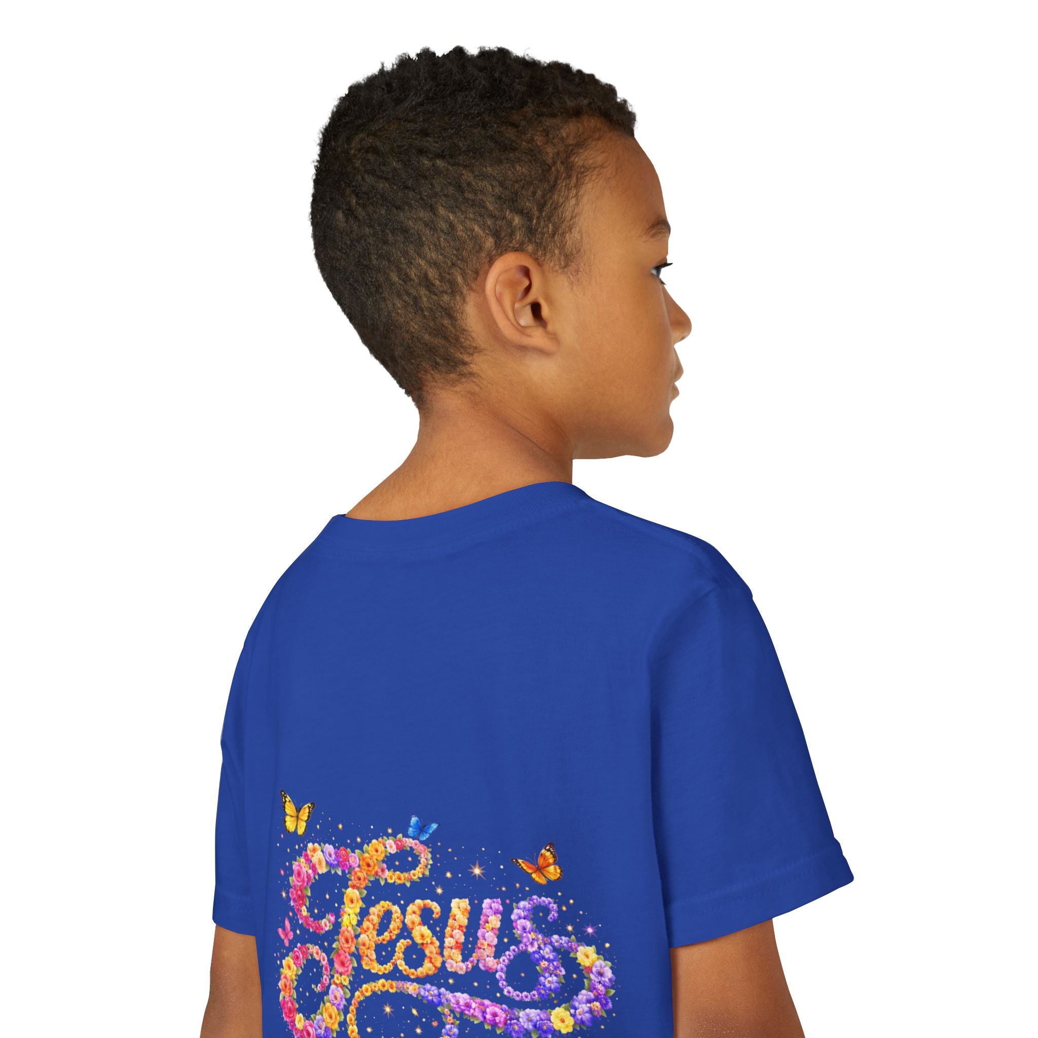 Youth Jesus Floral Script T-Shirt – Butterfly Christian Kids Tee | Faith Youth Shirt