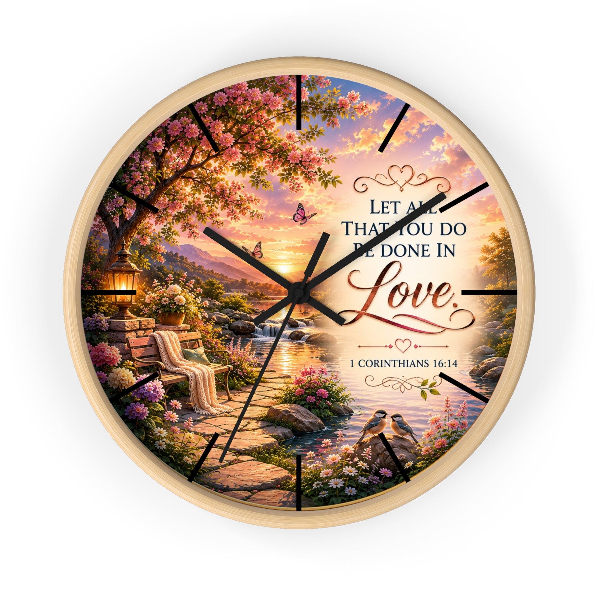 Let All That You Do Be Done in Love Wall Clock | 1 Corinthians 16:14 Christian Decor | Inspirational Scripture Clock