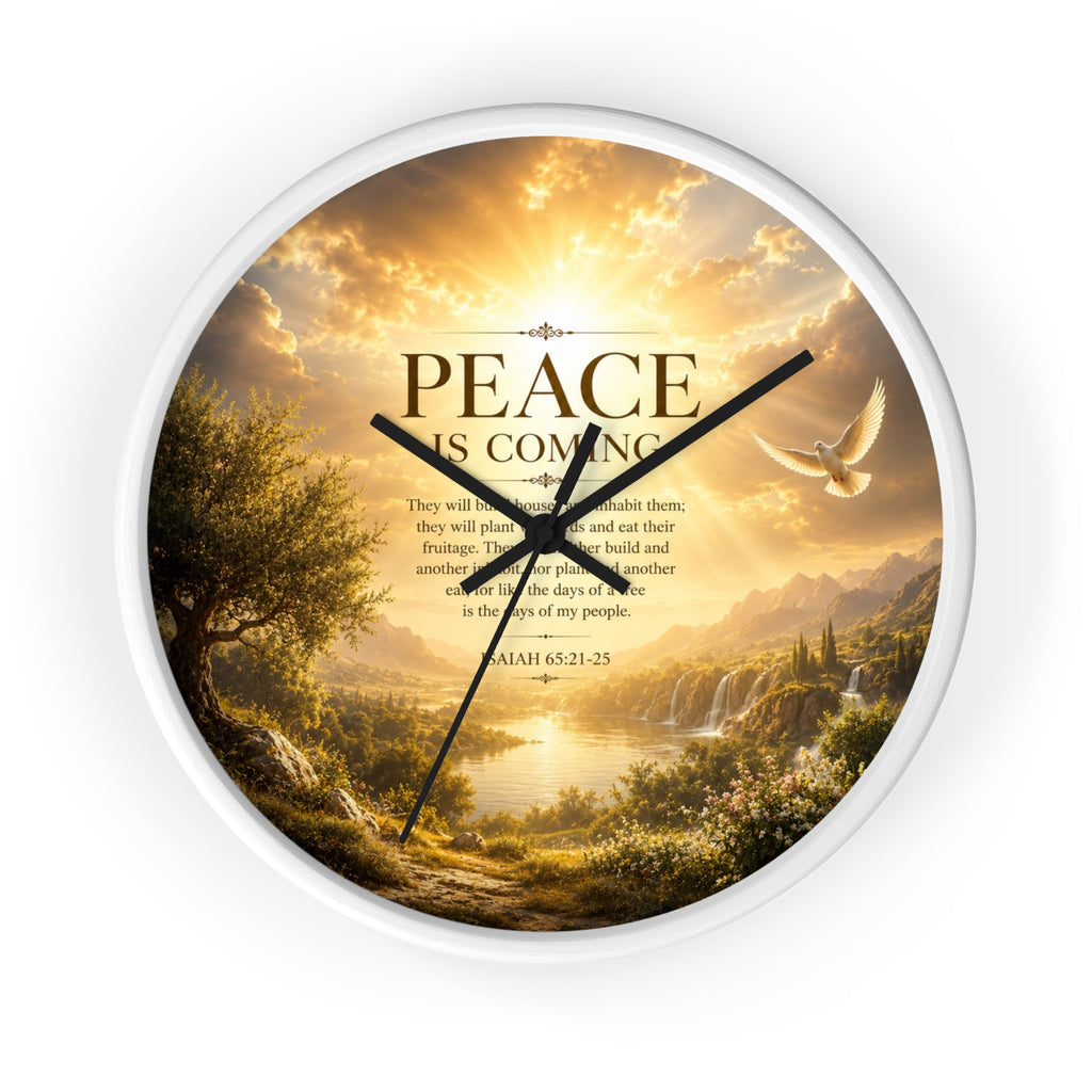 Peace Is Coming Wall Clock | Inspirational Christian Dove Decor | Silent Sunrise Quote Clock