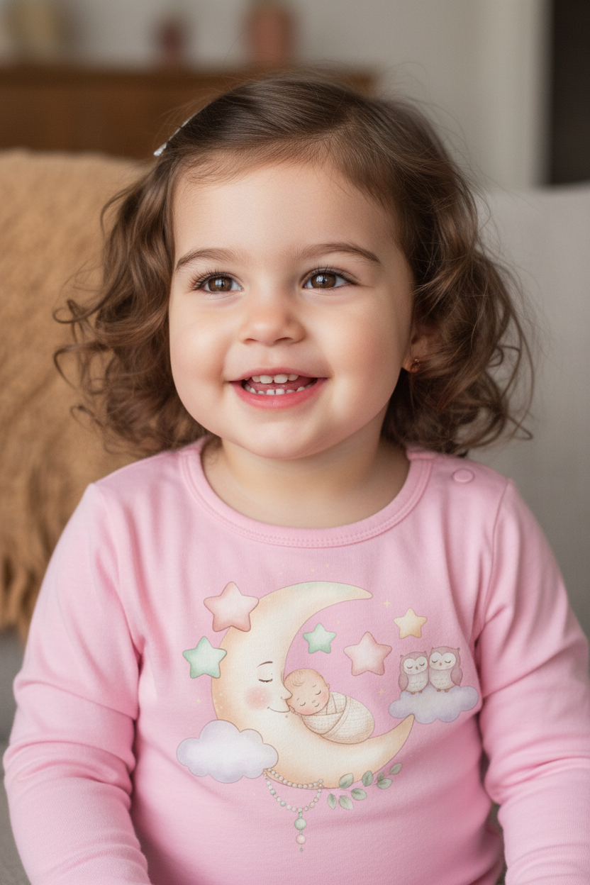 Baby Moon & Owl Toddler Long Sleeve Tee – Pastel Sleepy Moon Nursery Shirt | Cozy Toddler Pajama Style Tee