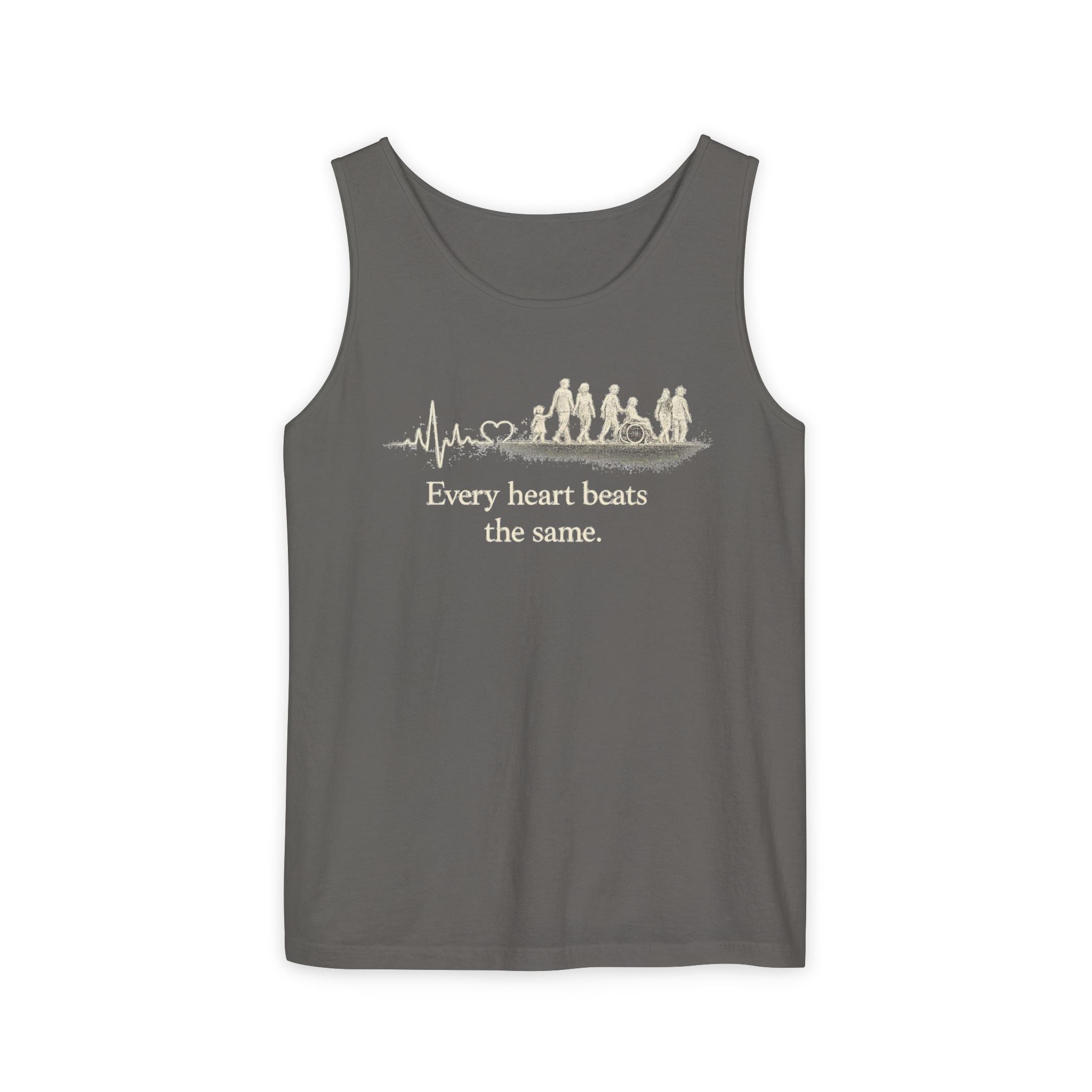 “Every Heart Beats the Same” Vintage Surf Tank Top – Garment-Dyed Coastal Unity Tank