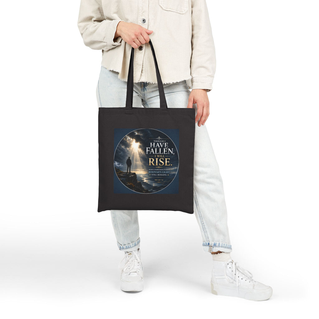 Though I Have Fallen, I Will Rise Tote Bag | Micah 7:8 Christian Canvas Tote