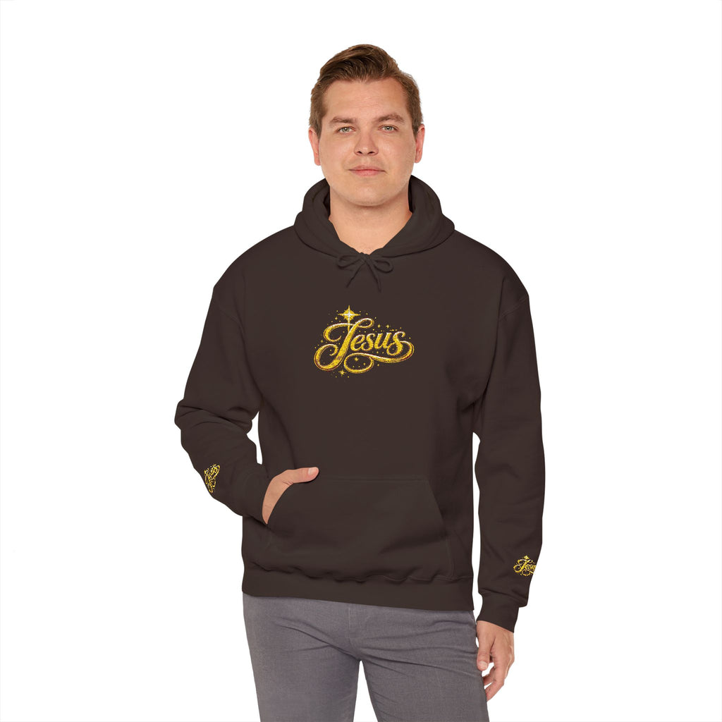 Jesus Gold Script Hoodie – Sparkle Christian Faith Pullover | Inspirational Hoodie