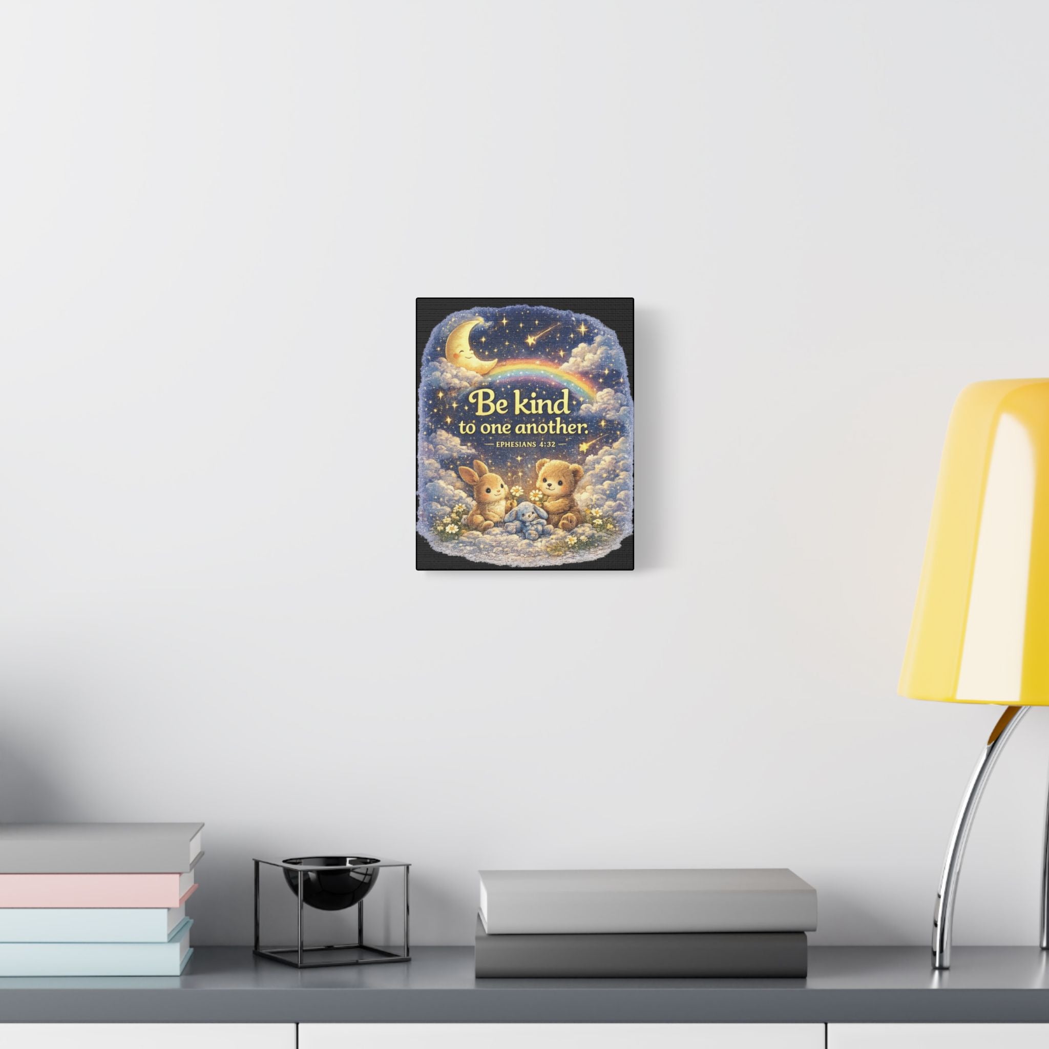 Be Kind to One Another Canvas — Bunny & Bear Nursery Wall Art (Ephesians 4:32)