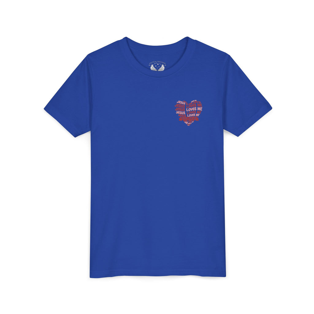 Jesus Loves Me Youth T-Shirt – Heart Word Cloud Christian Kids Tee | Faith Inspired Youth Shirt