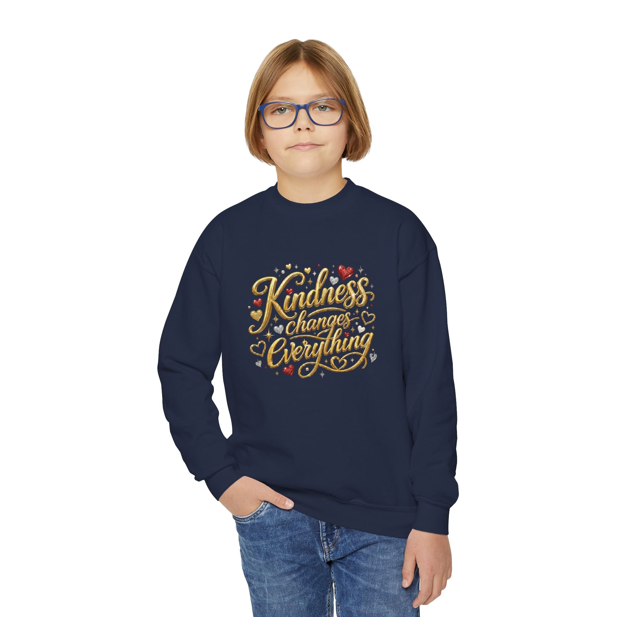 Kindness Changes Everything Youth Crewneck Sweatshirt – Inspirational Kids Pullove