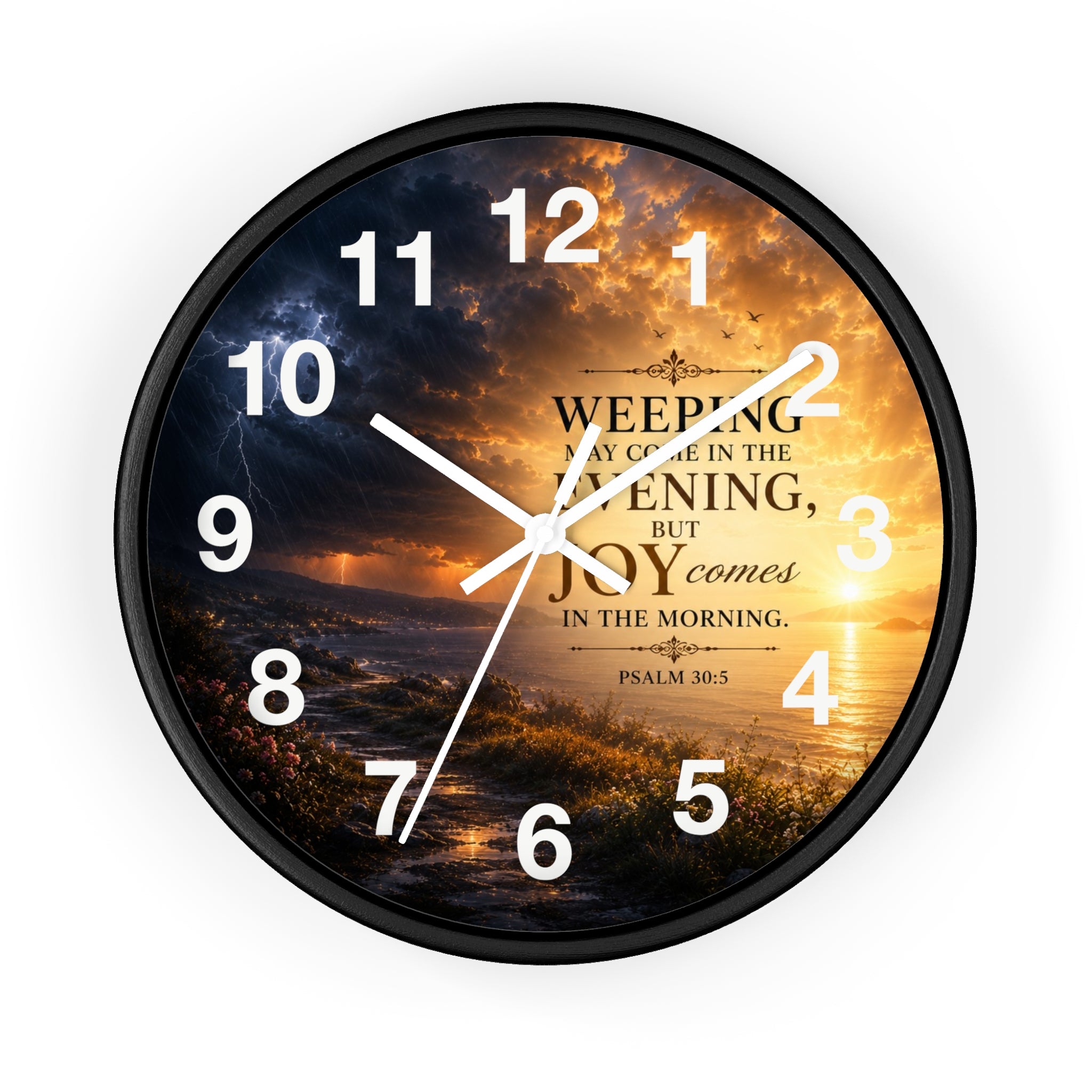 Psalm 30:5 Wall Clock | Joy Comes in the Morning Christian Clock | Inspirational Faith Decor
