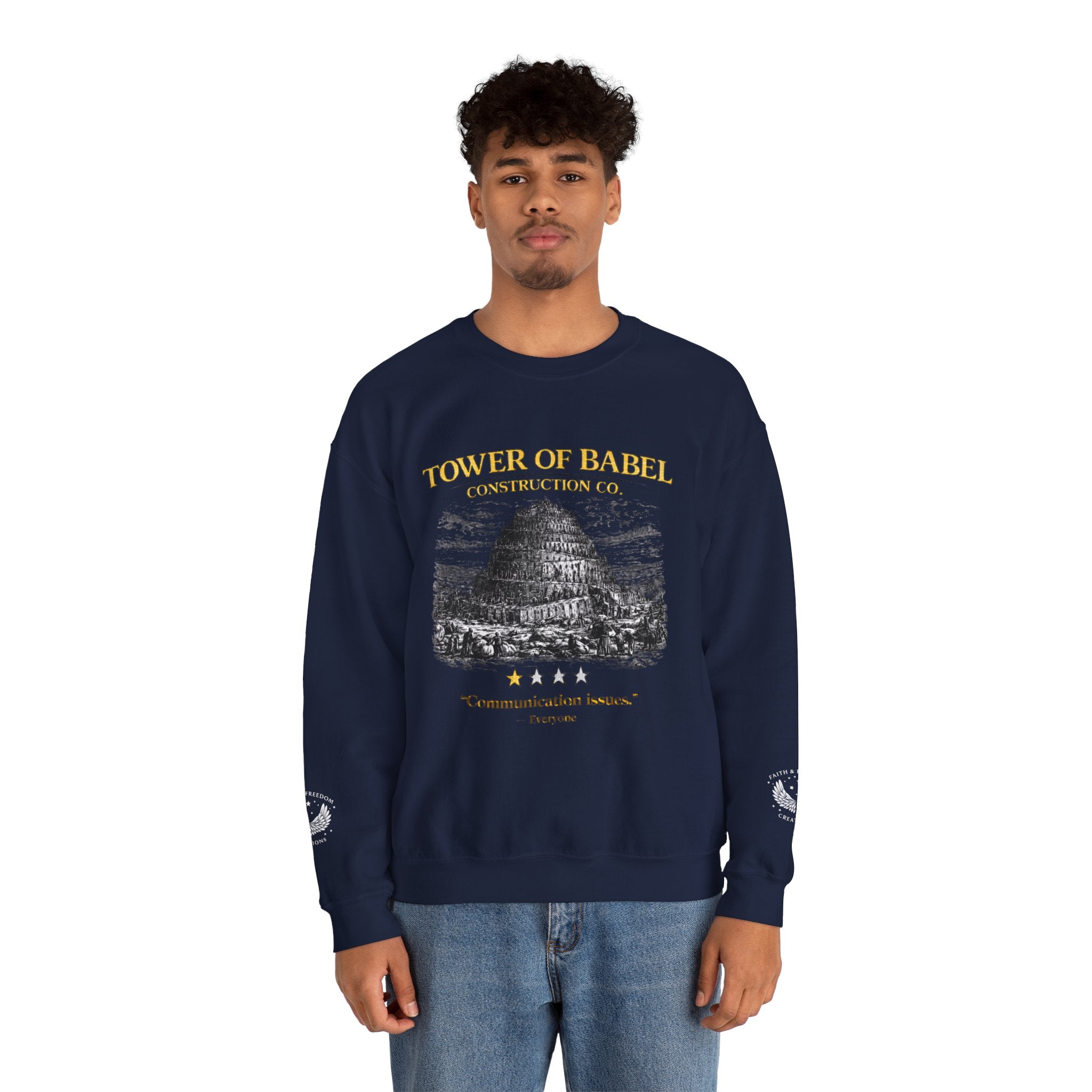Tower of Babel – Crewneck Sweatshirt | “Review” Vintage Graphic – Five-Star Faith Series
