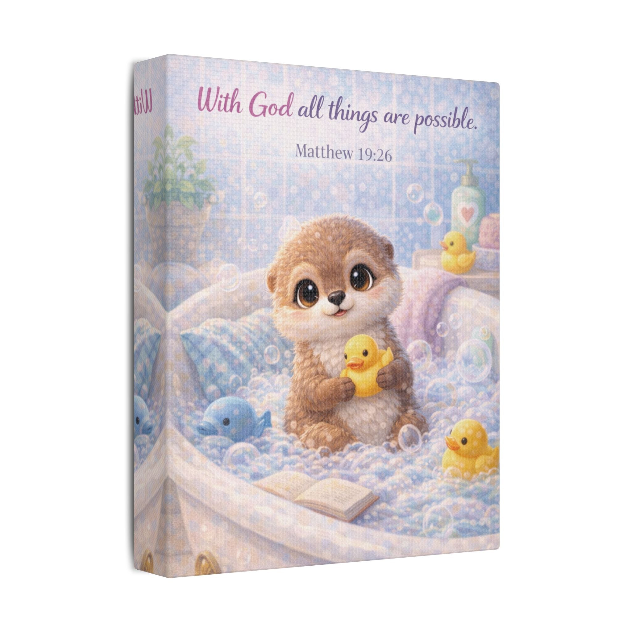 Scripture Woodland Animals – Otter – Matthew 19:26 Canvas Print