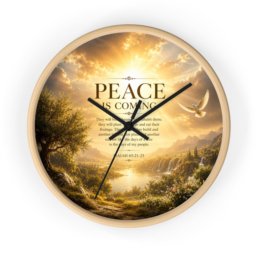 Peace Is Coming Wall Clock | Inspirational Christian Dove Decor | Silent Sunrise Quote Clock