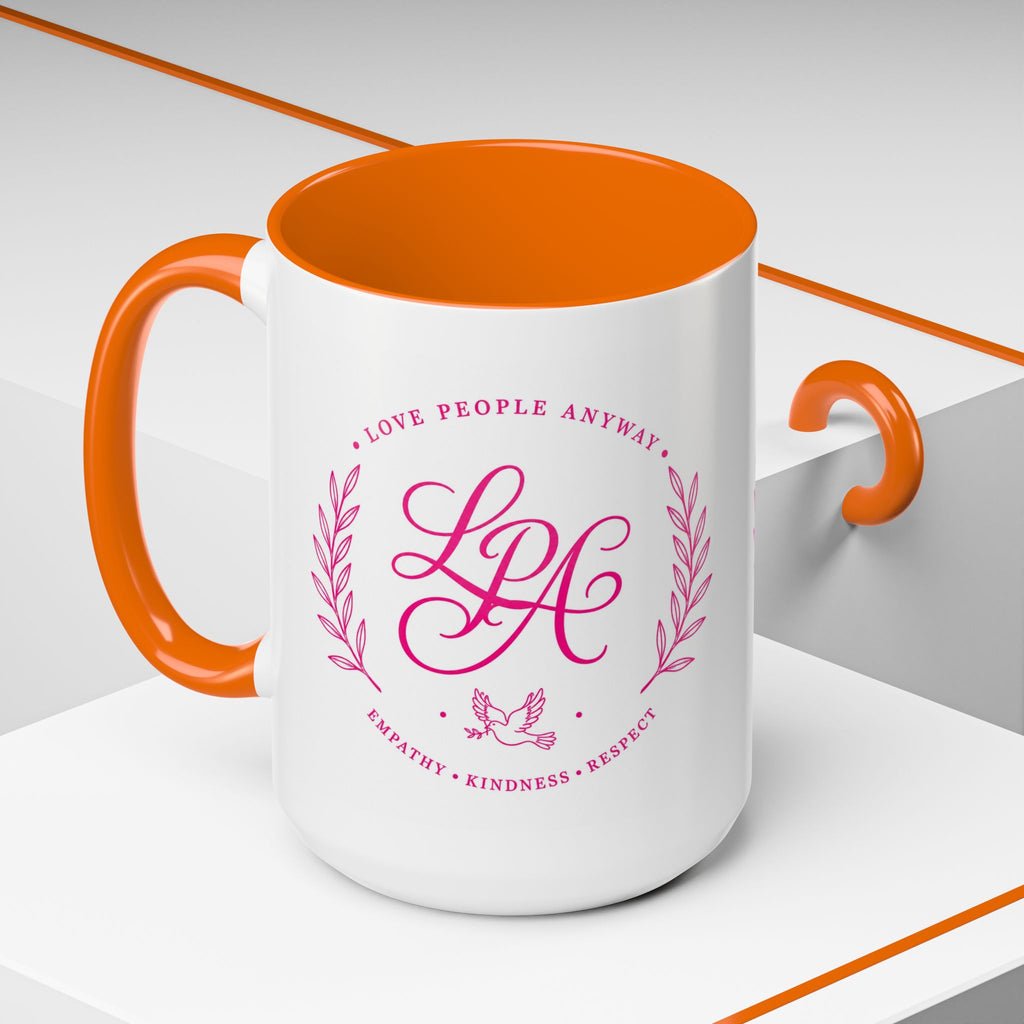 Love People Anyway Coffee Mug | Inspirational Pink Monogram Mug | Faith Freedom Creations