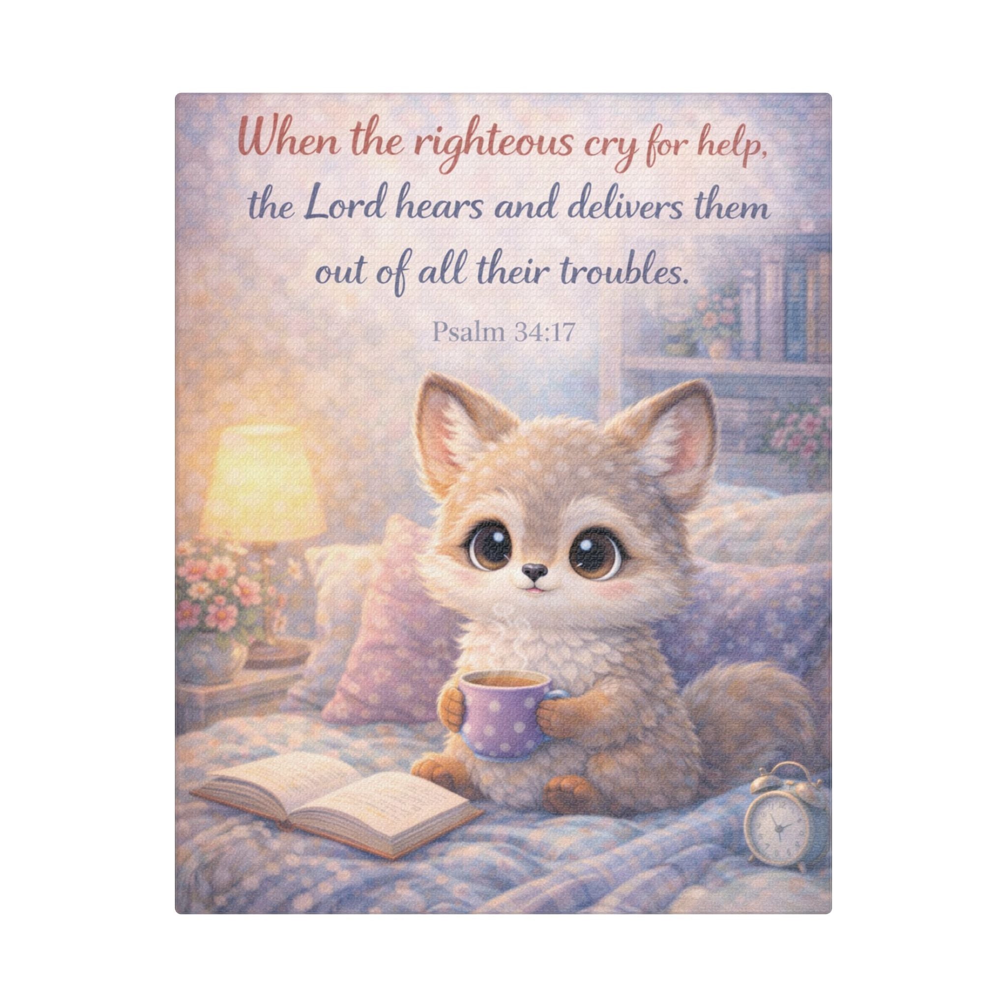 Scripture Woodland Animals – Fox – Psalm 34:17 Canvas Print