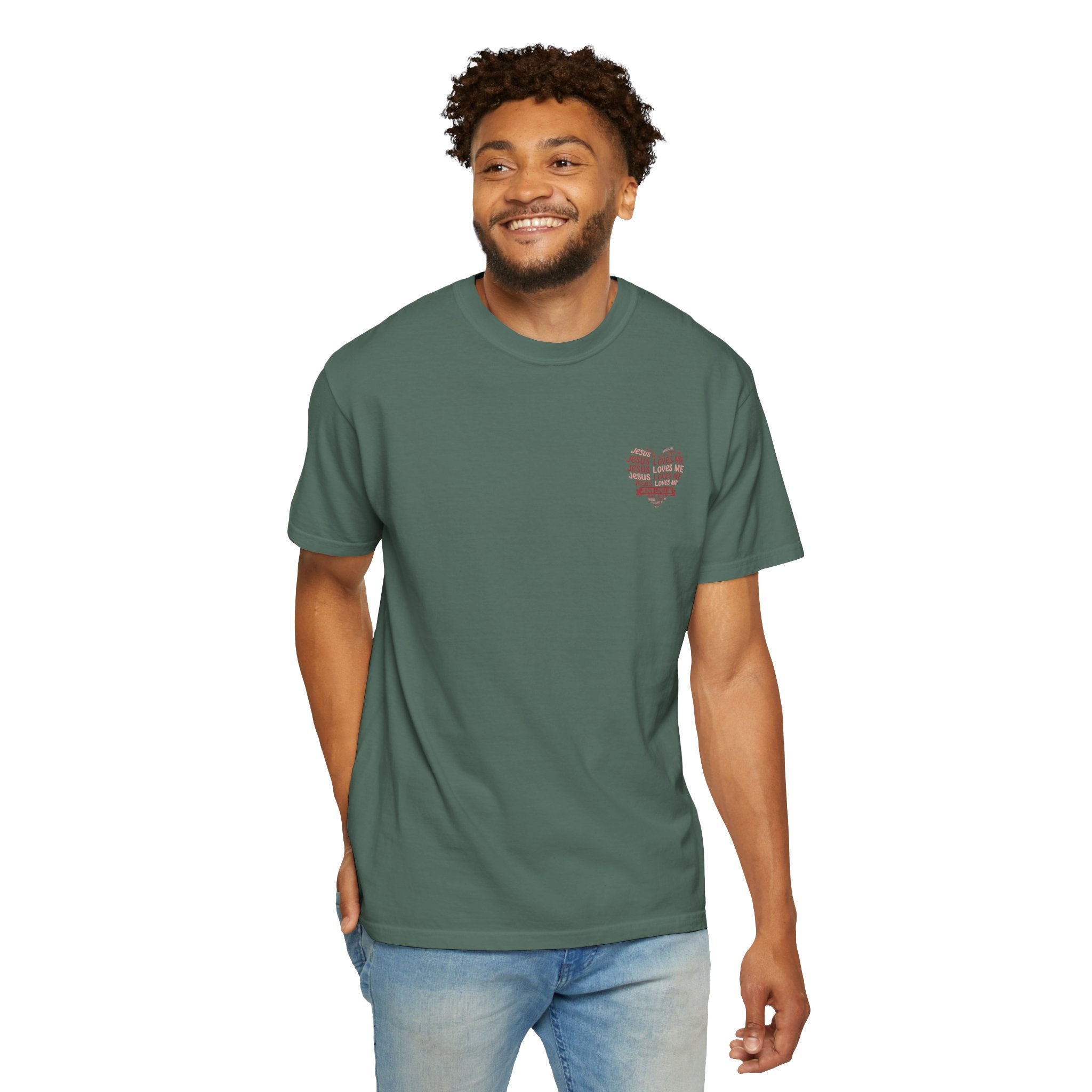 Jesus Loves Me Heart Garment-Dyed T-Shirt – Christian Faith Tee | Vintage Style Inspirational Shirt