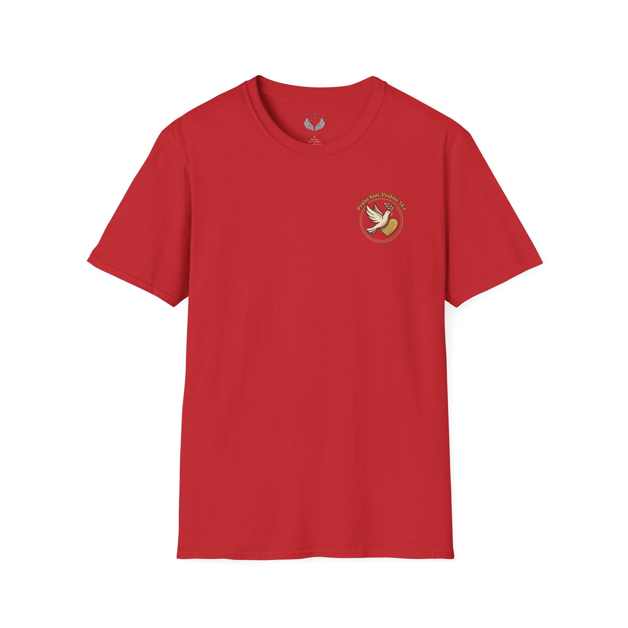 Minimalist Christian T-shirt featuring a Dove of Peace chest emblem with the words “Pray, Love, Remember” on a soft lightweight faith-inspired tee.