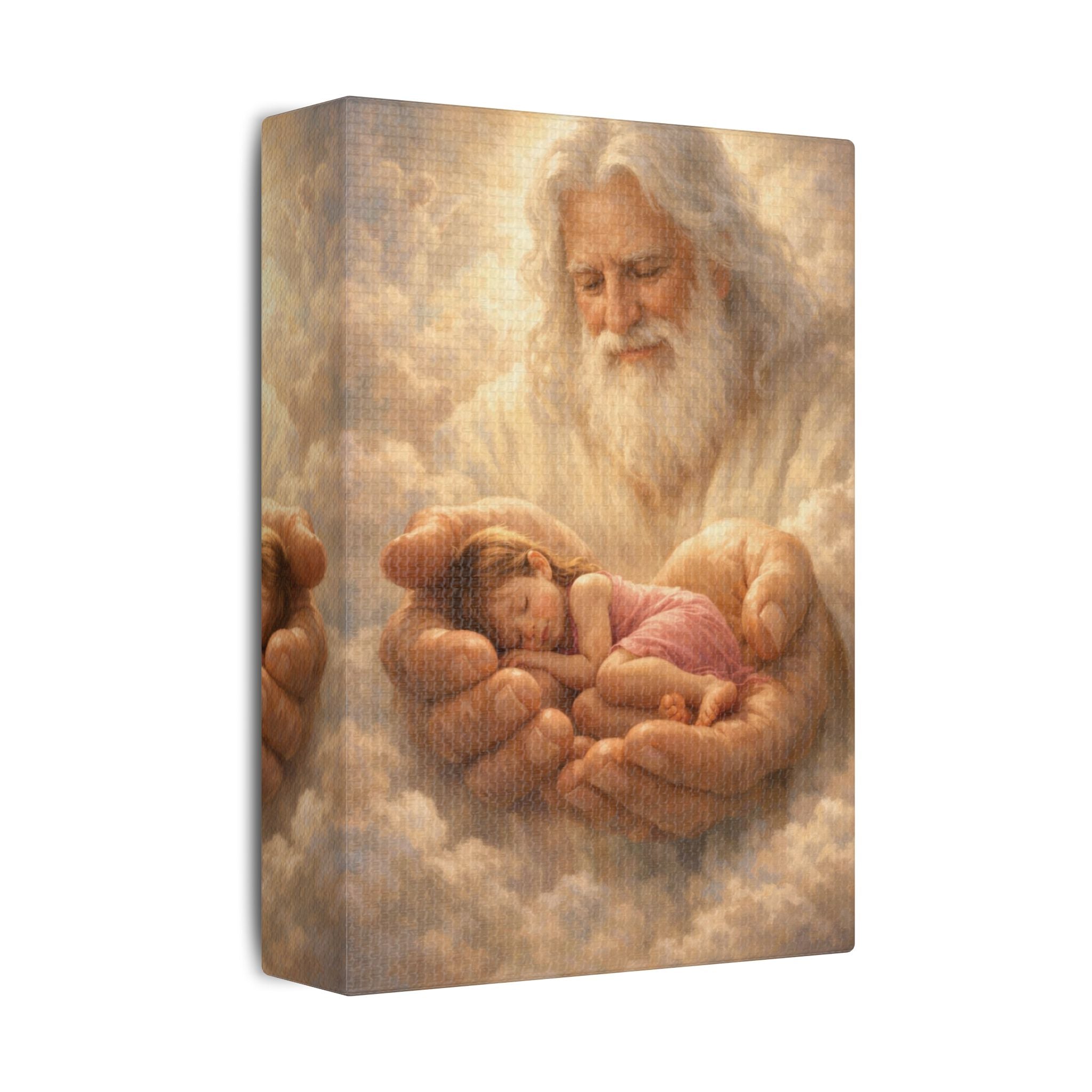 Safely in His Hands Canvas — Sleeping 'Lil' Girl' in God's Embrace Wall Art