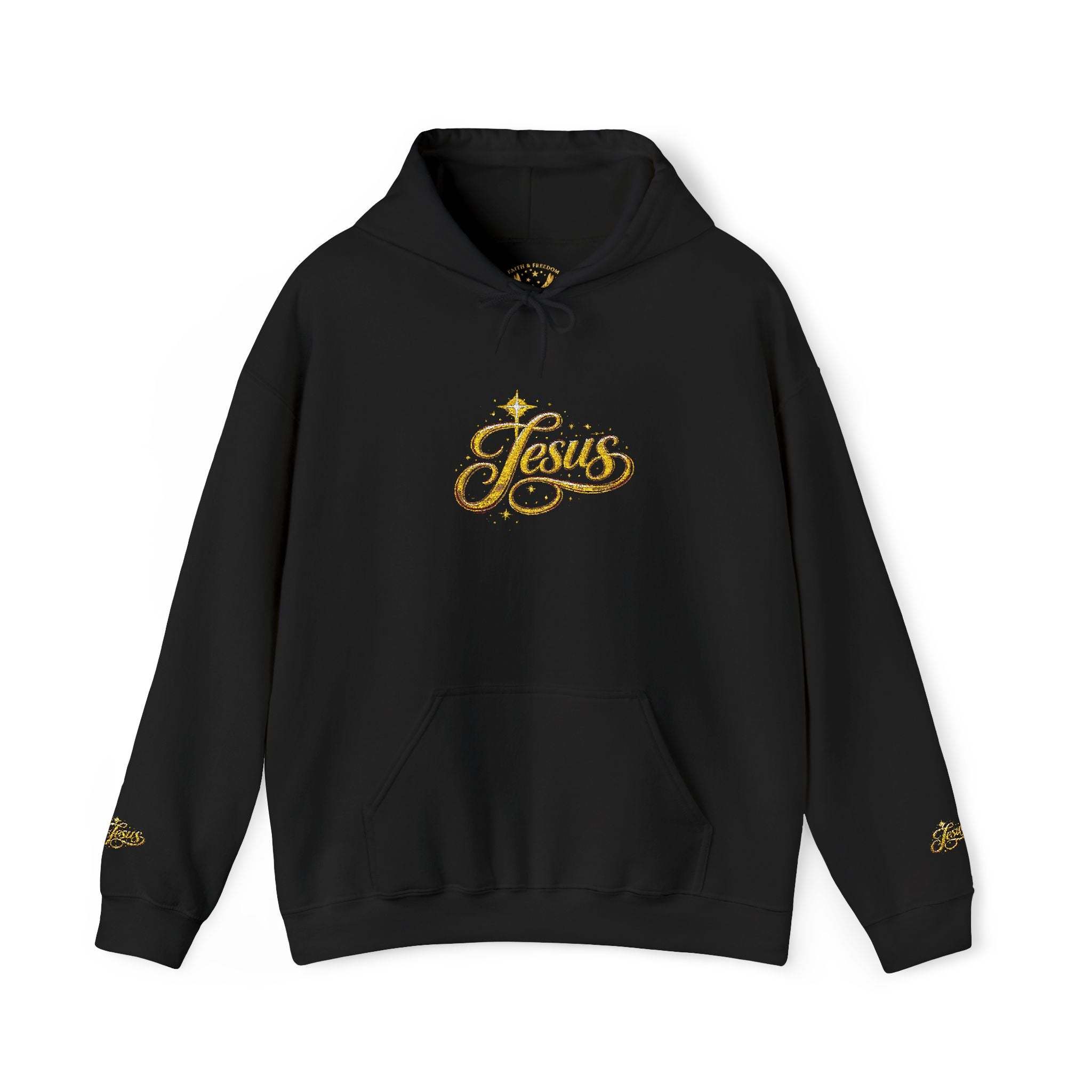 Jesus Gold Script Hoodie – Sparkle Christian Faith Pullover | Inspirational Hoodie