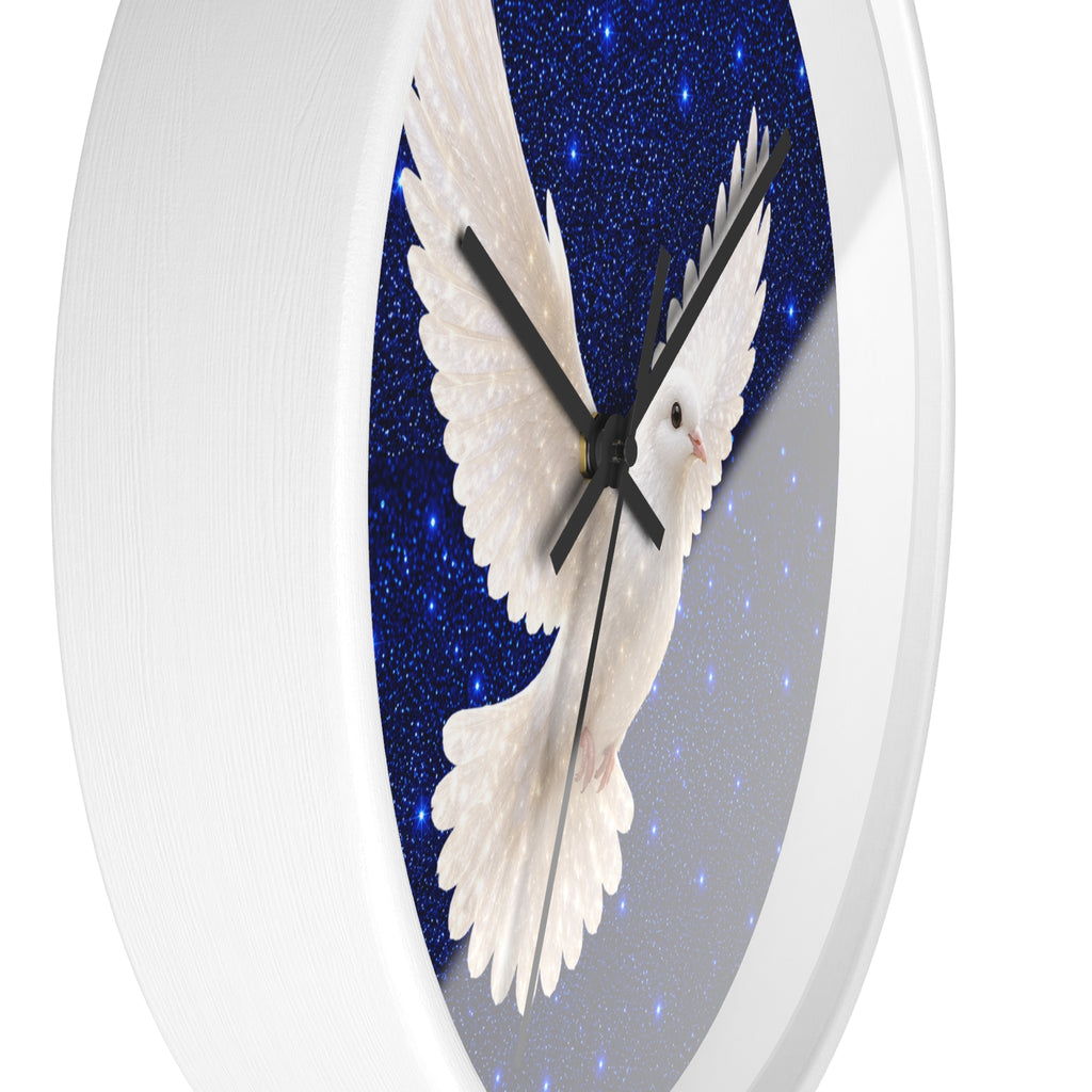 Peace Dove Wall Clock | Starry Blue Christian Wall Decor | Silent White Dove Clock
