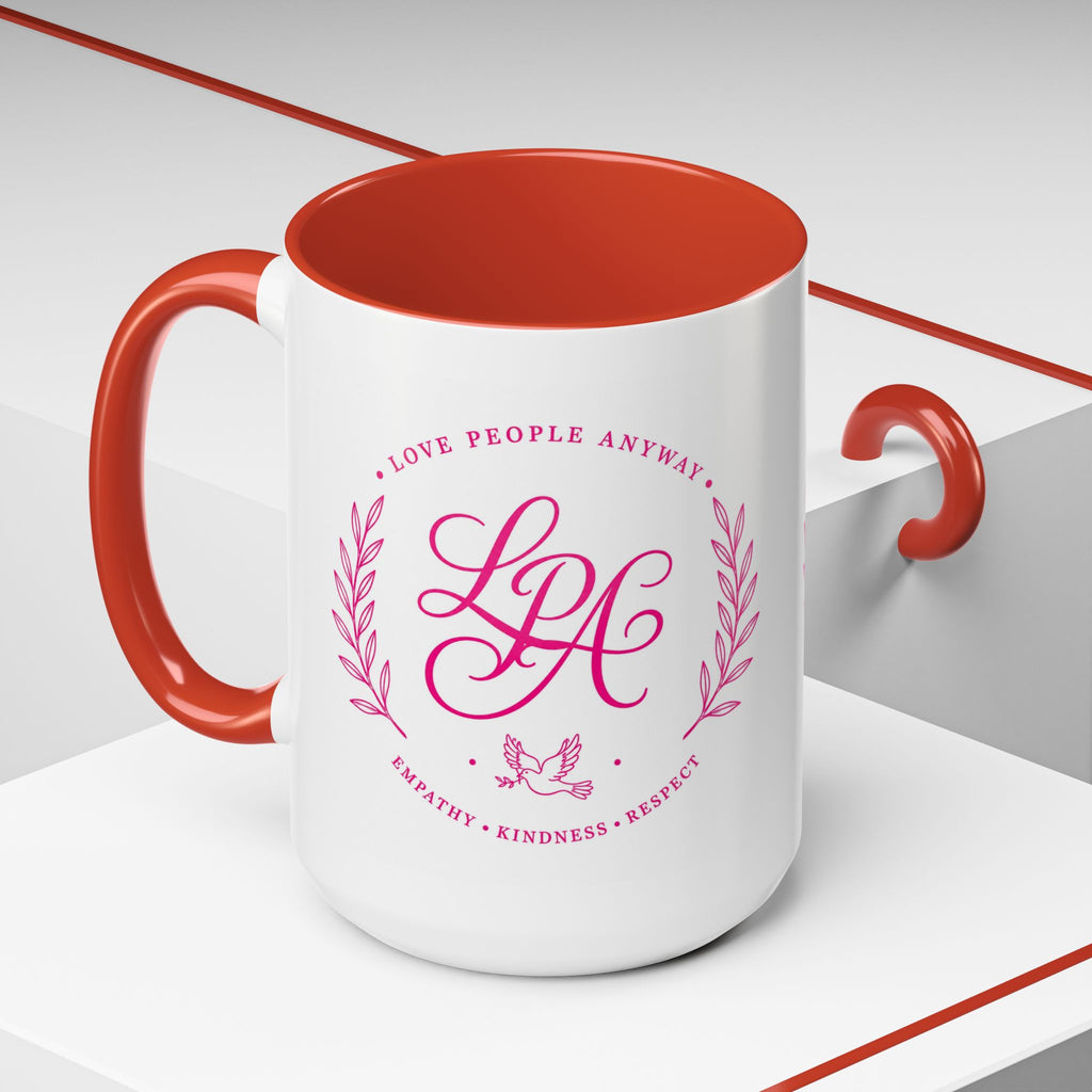 Love People Anyway Coffee Mug | Inspirational Pink Monogram Mug | Faith Freedom Creations