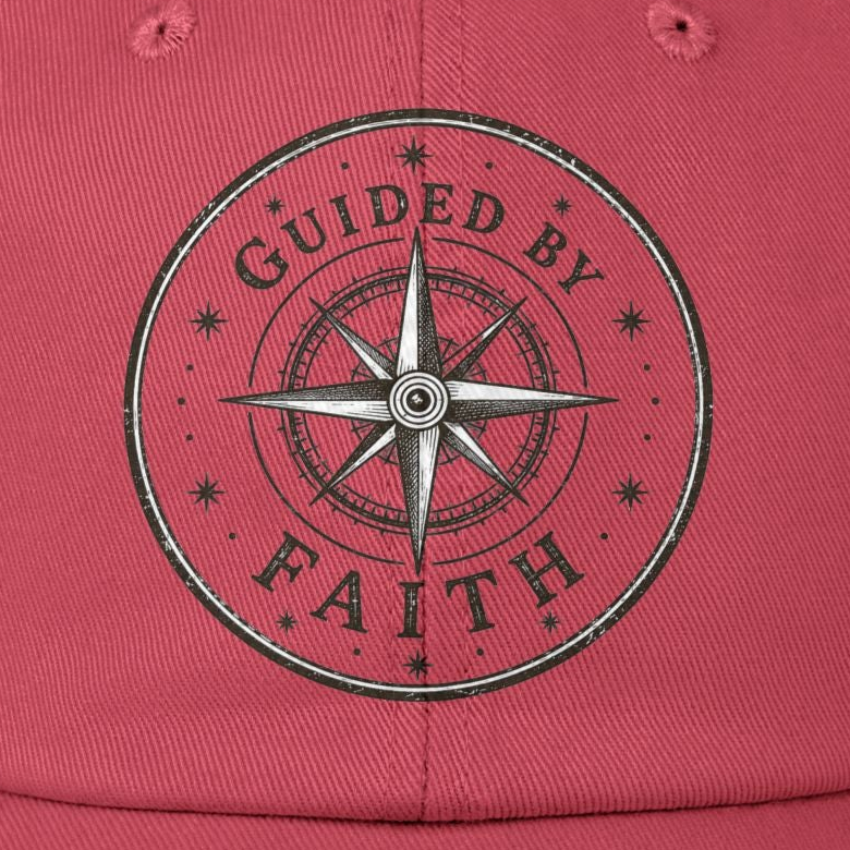 Guided by Faith Distressed Cap | Compass Christian Baseball Hat | Vintage Faith Apparel