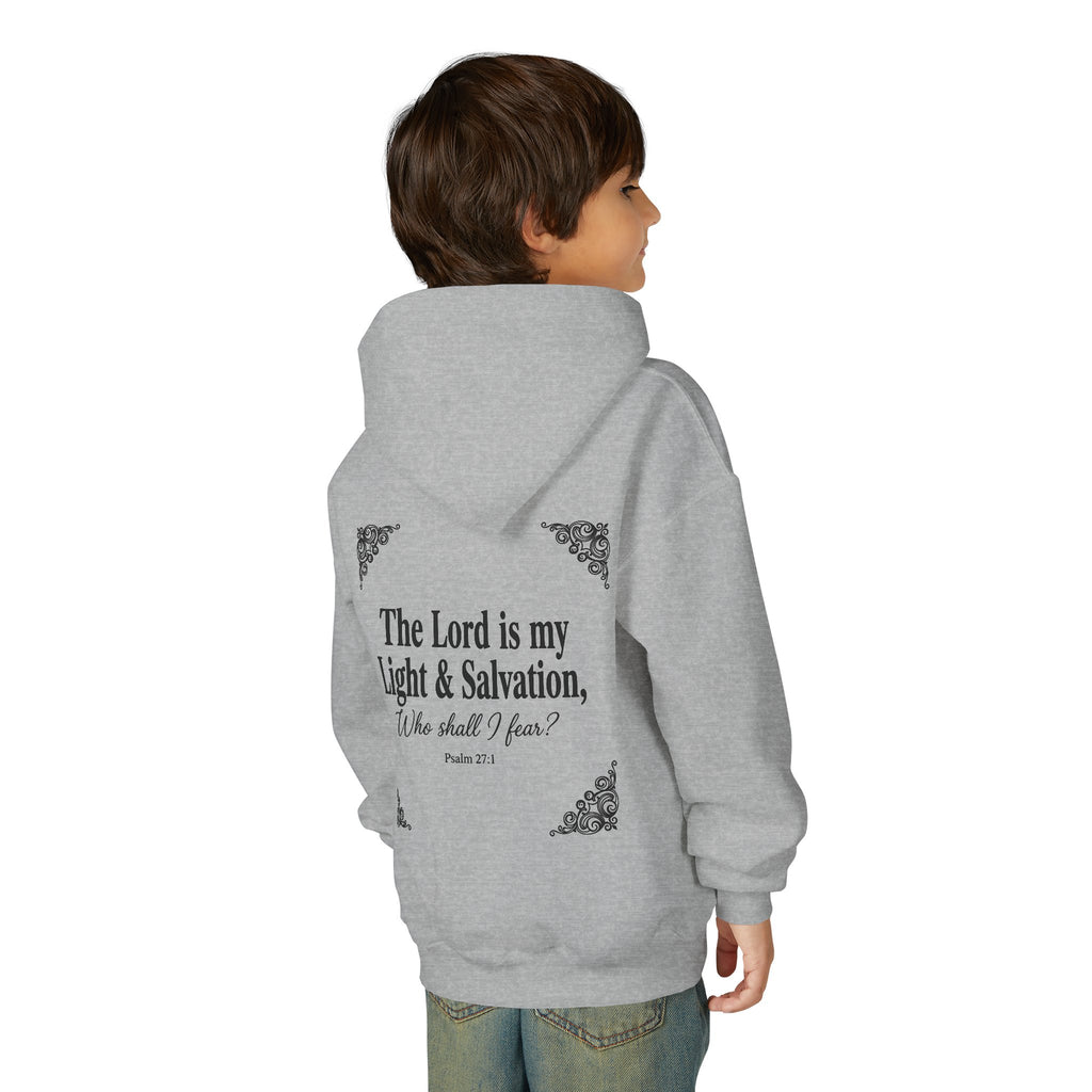 Youth “The Lord is My Light & Salvation” Hoodie – Psalm 27 Christian Kids Sweatshirt