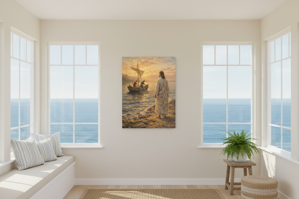 Come Follow Me Canvas — Christ by the Sea Wall Art | Christian Faith Decor