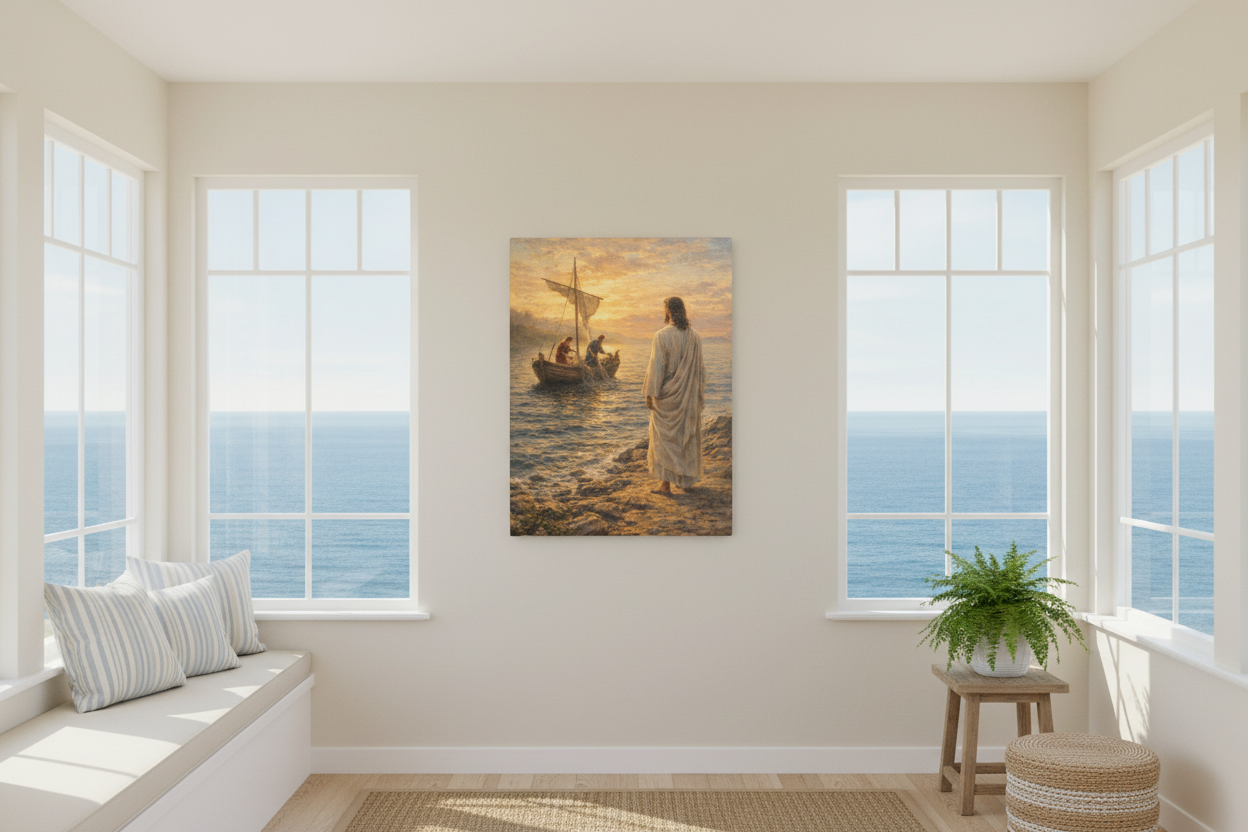 Come Follow Me Canvas — Christ by the Sea Wall Art | Christian Faith Decor