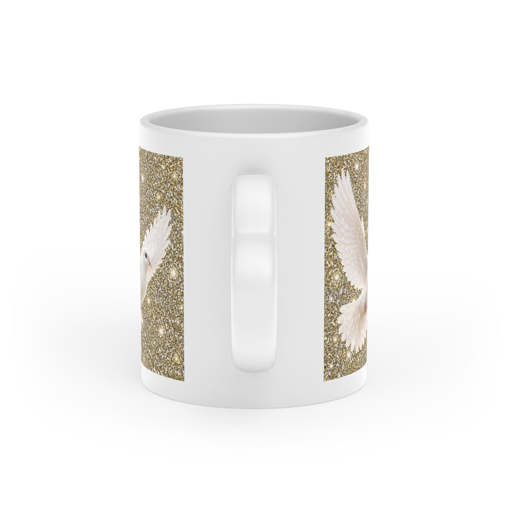 Peace Dove Heart Mug | Gold Sparkle Ceramic Coffee Mug | White Dove Christian Gift