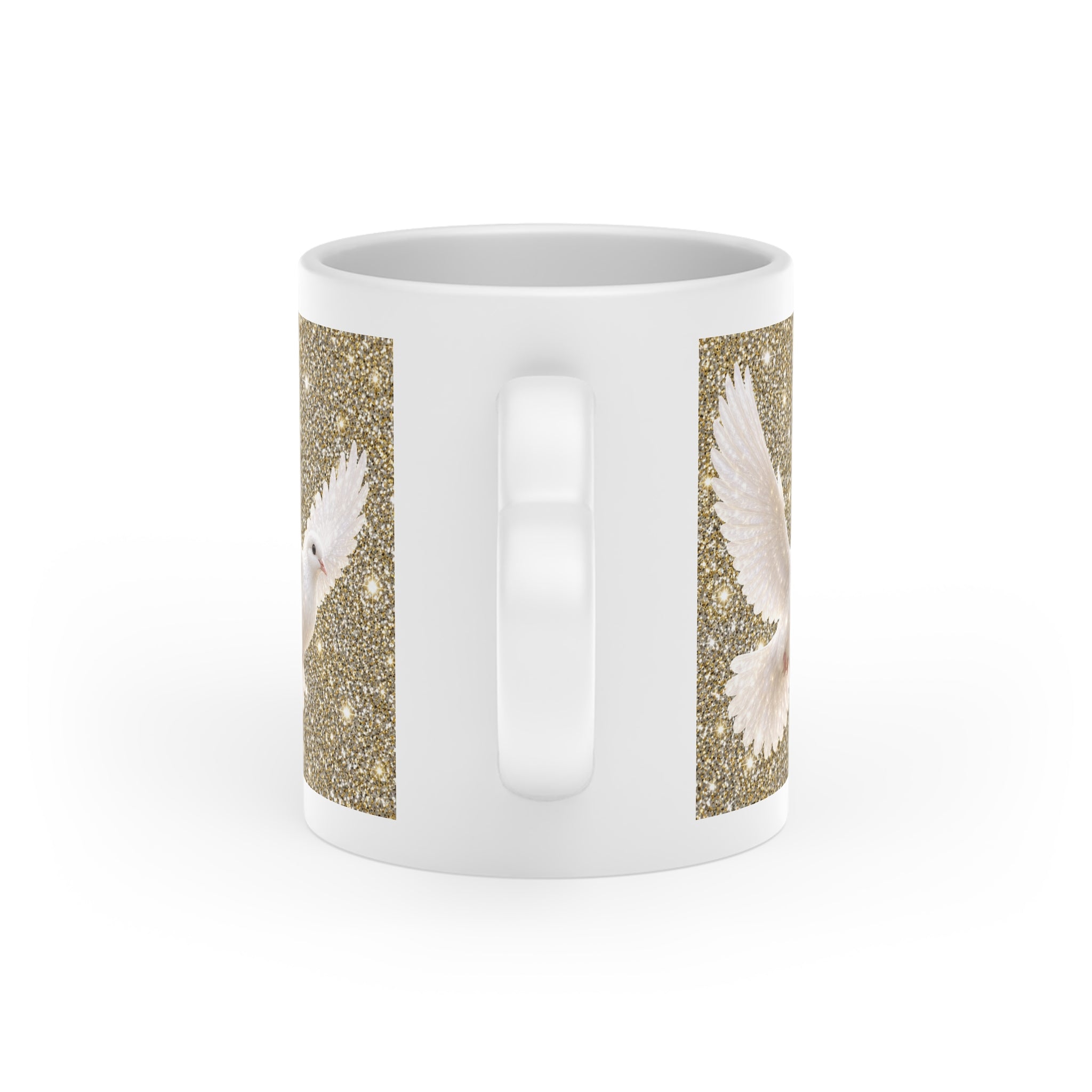 Peace Dove Heart Mug | Gold Sparkle Ceramic Coffee Mug | White Dove Christian Gift
