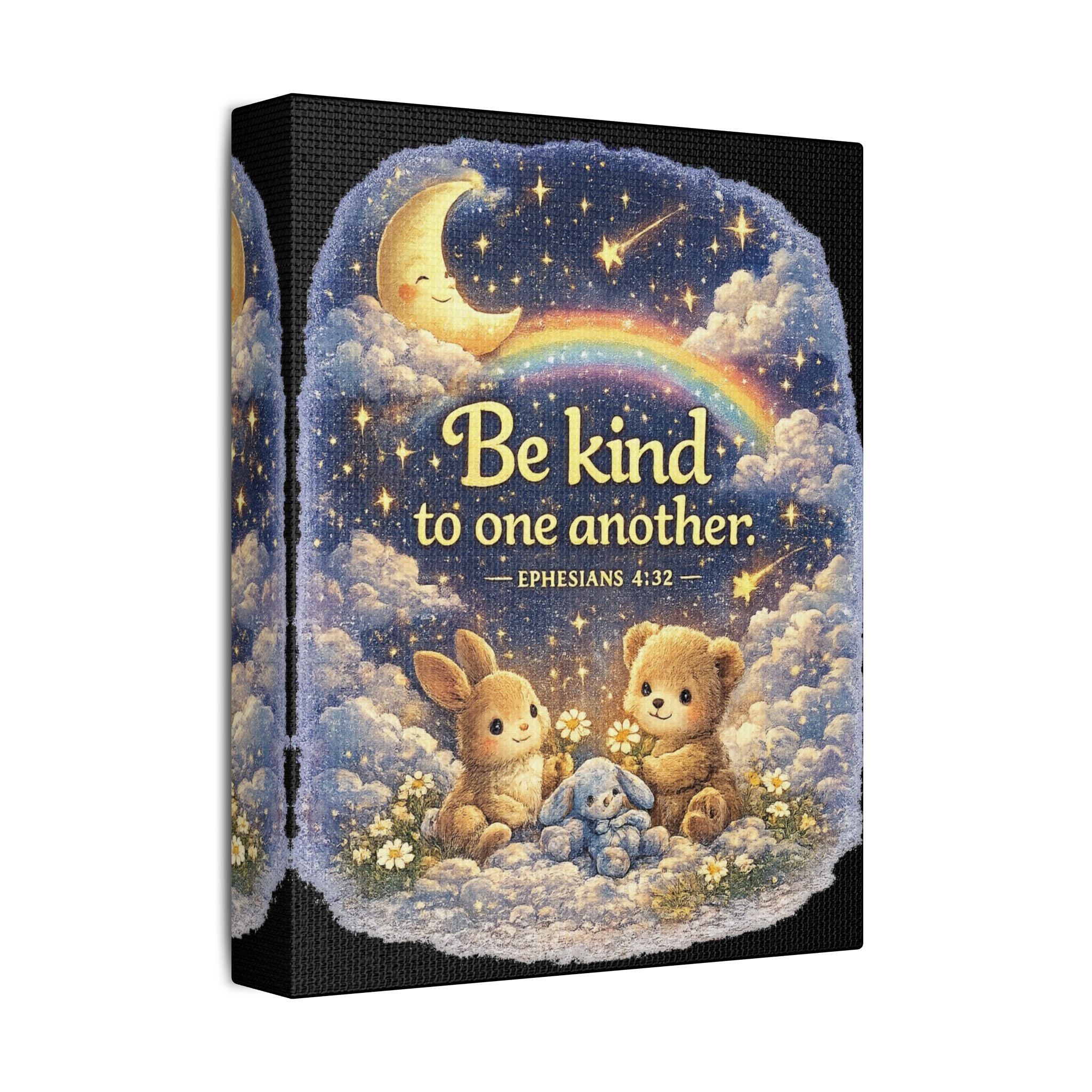 Be Kind to One Another Canvas — Bunny & Bear Nursery Wall Art (Ephesians 4:32)