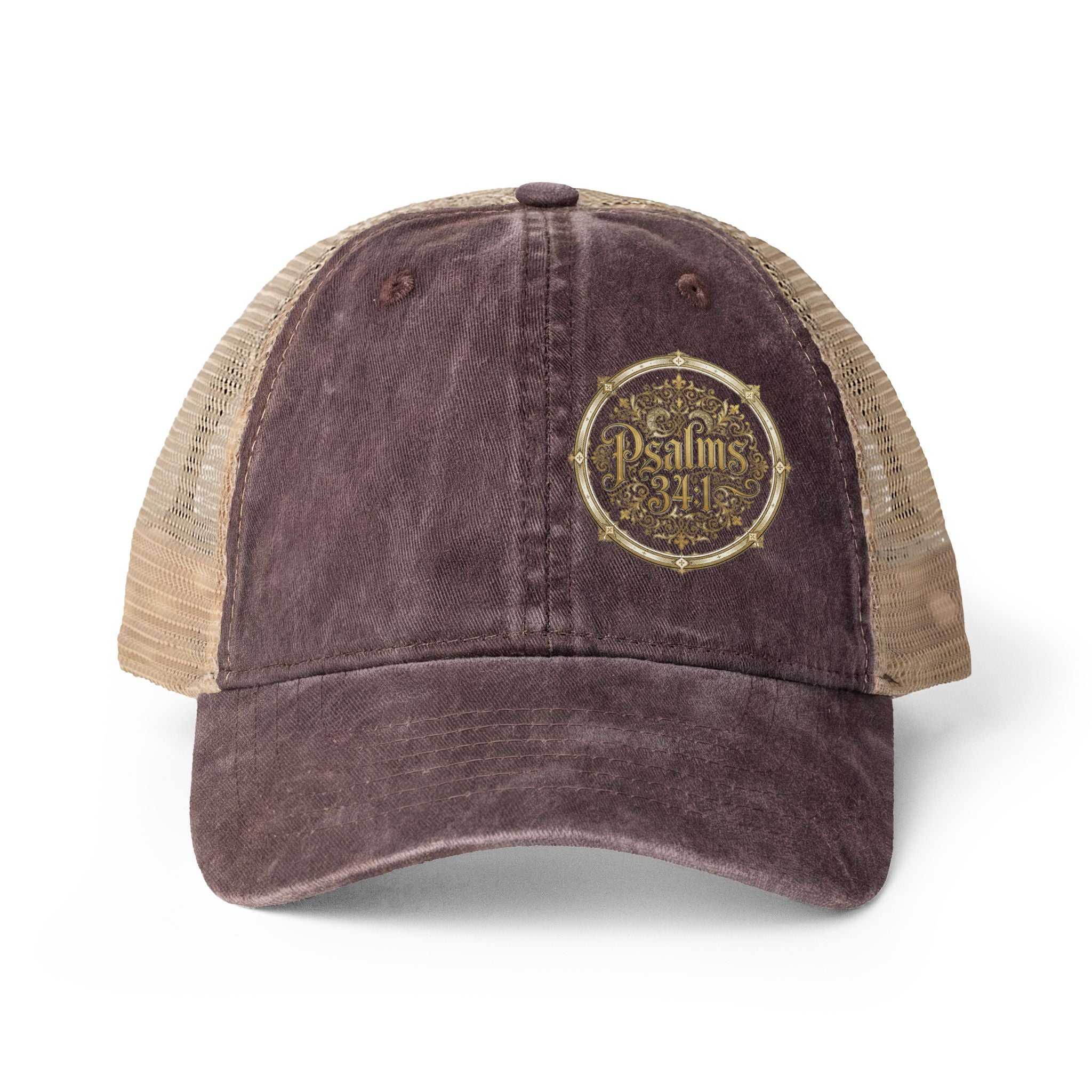 Women’s Washed Mesh-Back Cap – Psalm 34:1 Vintage Ponytail Hat | Faith & Freedom Creations