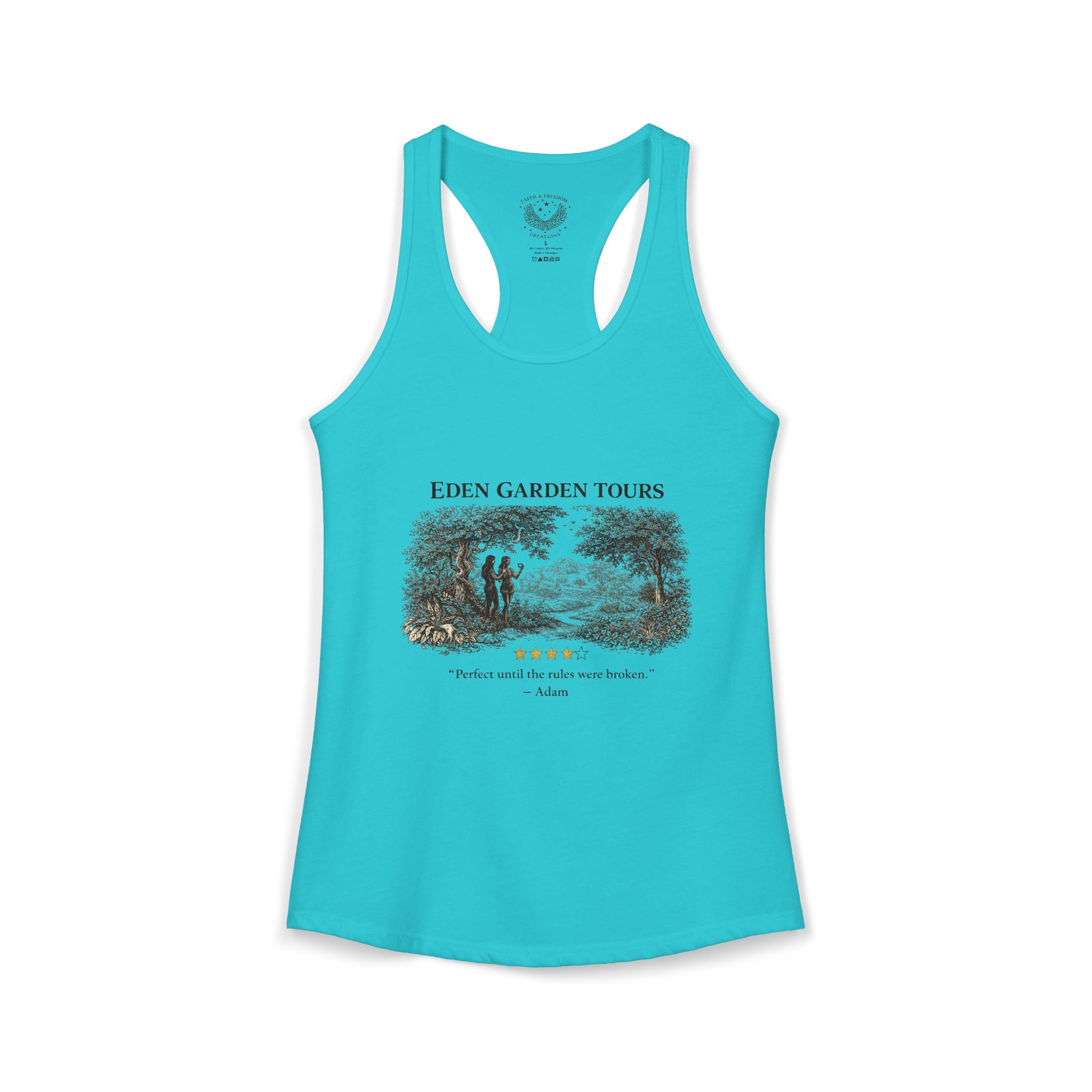 Eden Garden Tours Women's Racerback Tank — 'Adam's Review' Graphic