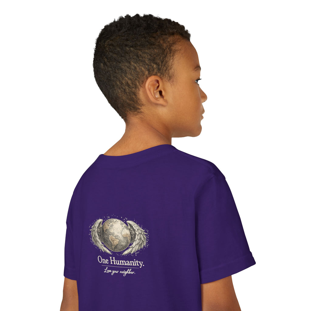 Youth “Quiet Kindness Changes Everything” Tee – Kids Inspirational T-Shirt with Earth & Friends Graphic