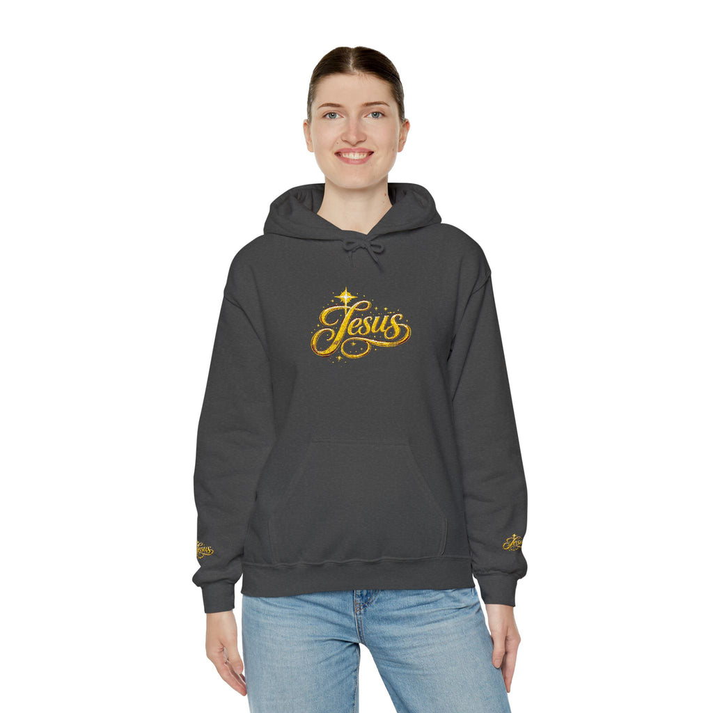 Jesus Gold Script Hoodie – Sparkle Christian Faith Pullover | Inspirational Hoodie