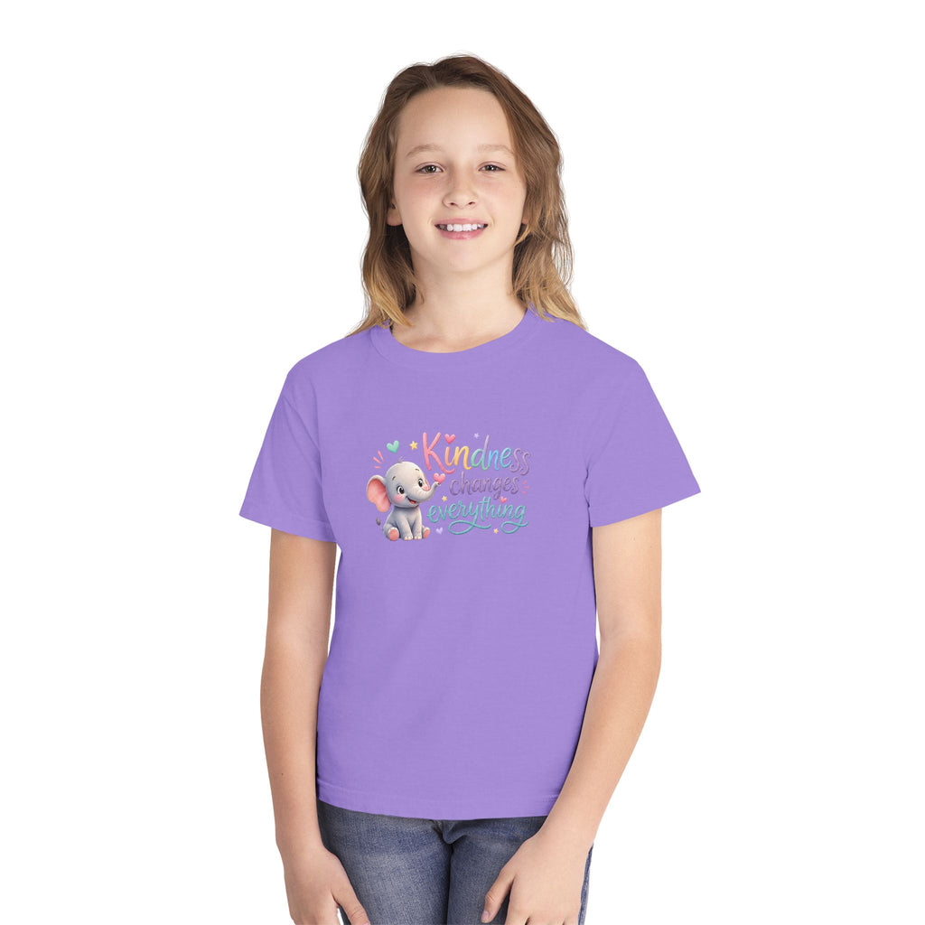 Youth Kindness Changes Everything Tee | Cute Elephant Kids Shirt | Inspirational Children’s Graphic T-Shirt
