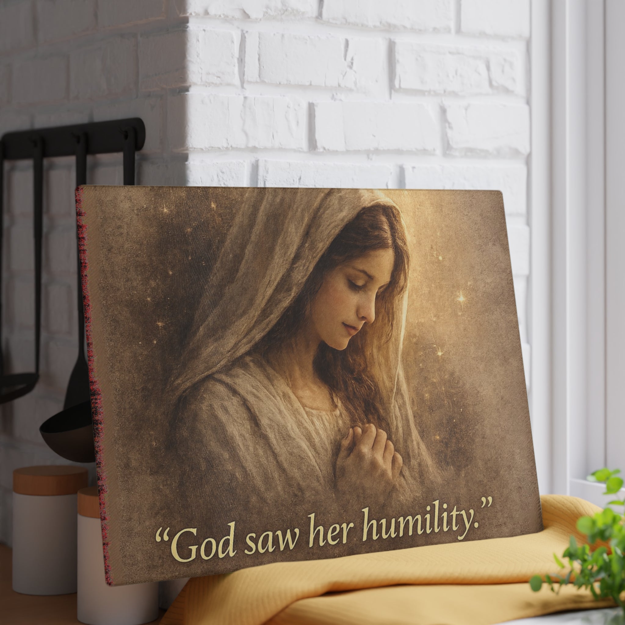 God Saw Her Humility Glass Cutting Board – Christian Kitchen Decor | Faith Inspirational Kitchen Board