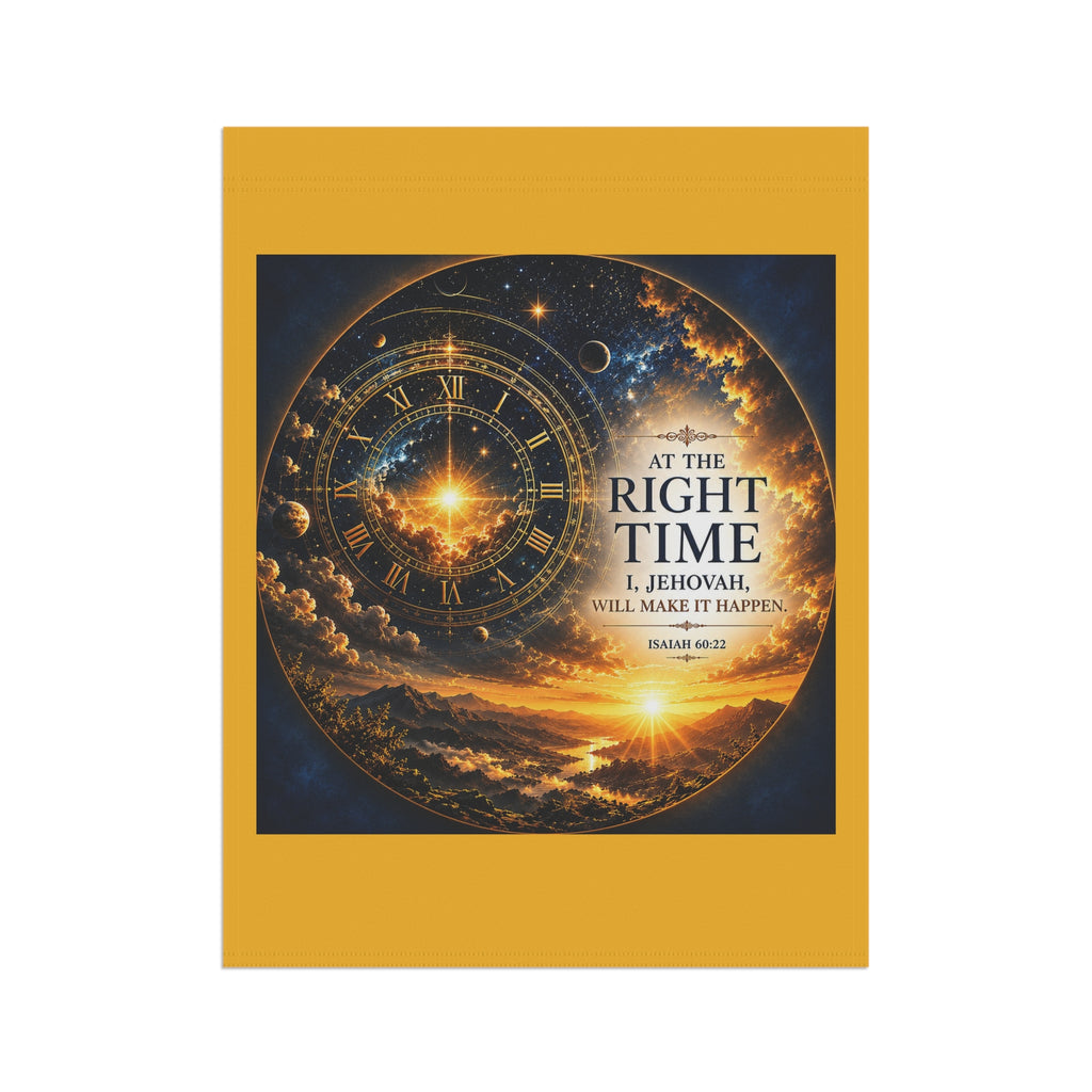 At the Right Time Garden Flag | Inspirational Bible Verse Banner | Celestial Sunrise Outdoor Decor