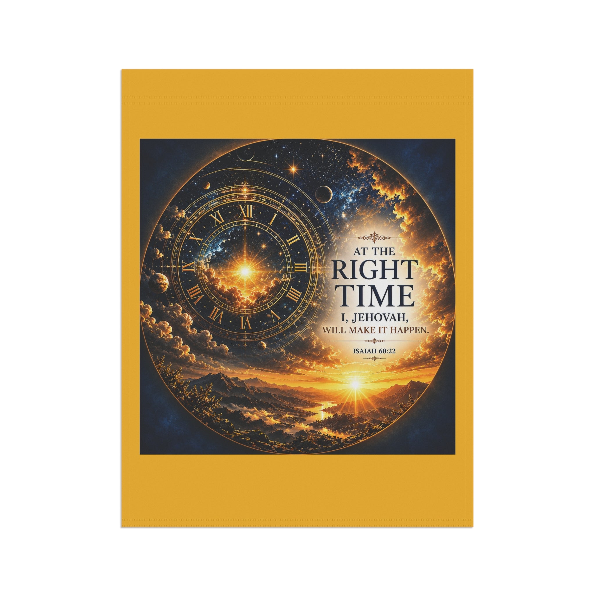 At the Right Time Garden Flag | Inspirational Bible Verse Banner | Celestial Sunrise Outdoor Decor