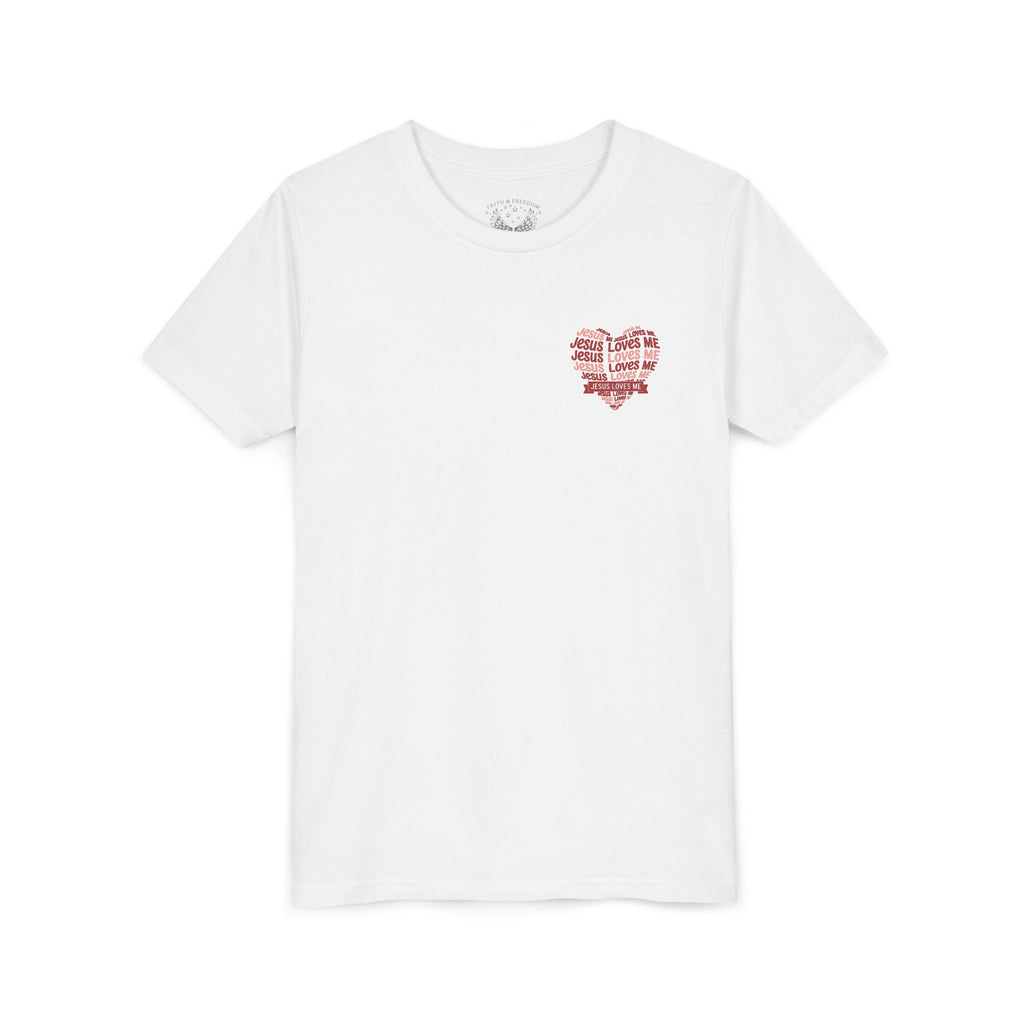 Jesus Loves Me Youth T-Shirt – Heart Word Cloud Christian Kids Tee | Faith Inspired Youth Shirt