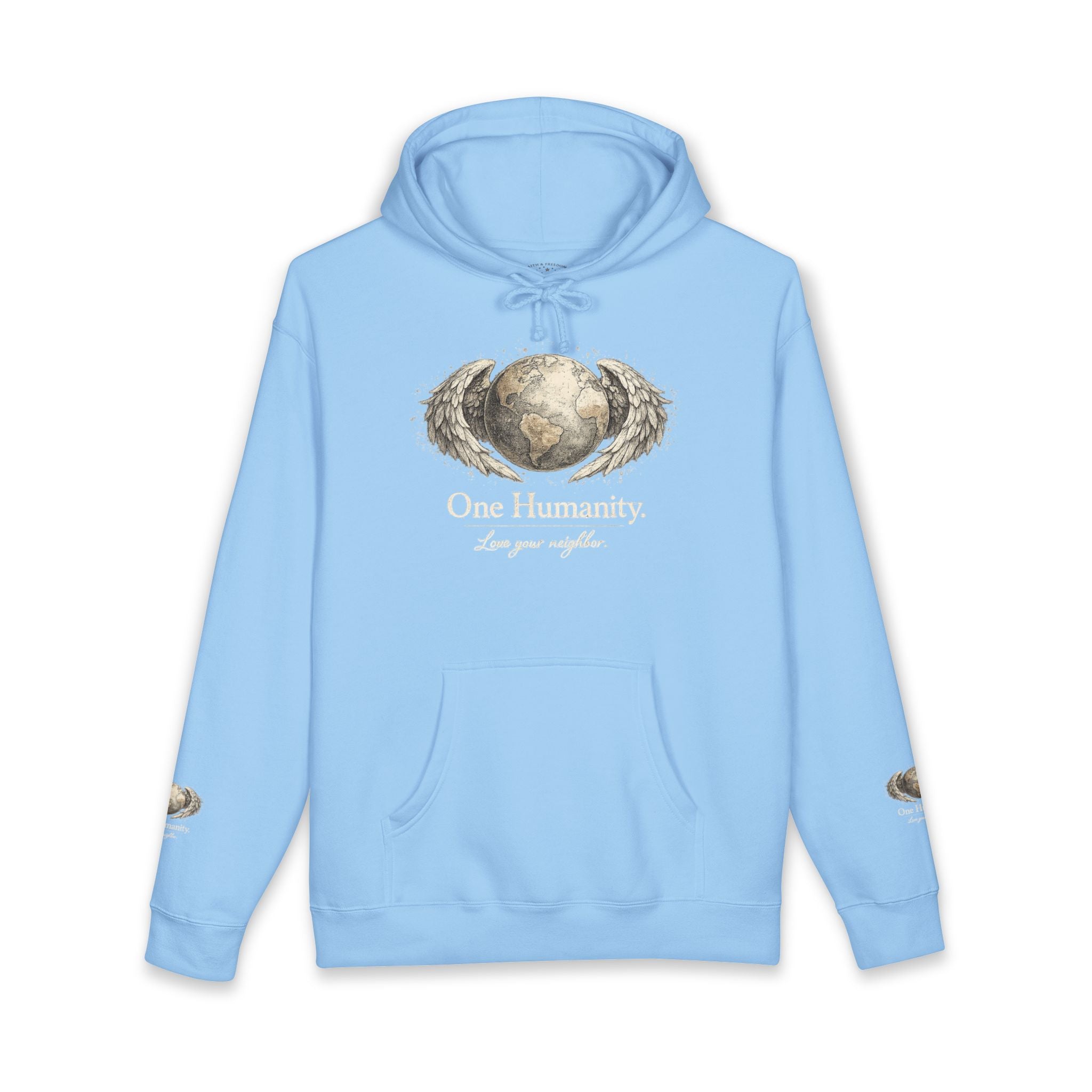 “One Humanity” Hoodie – “Love Your Neighbor” Earth & Wings Graphic Sweatshirt