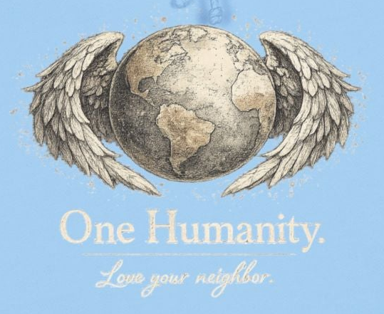 “One Humanity” Hoodie – “Love Your Neighbor” Earth & Wings Graphic Sweatshirt