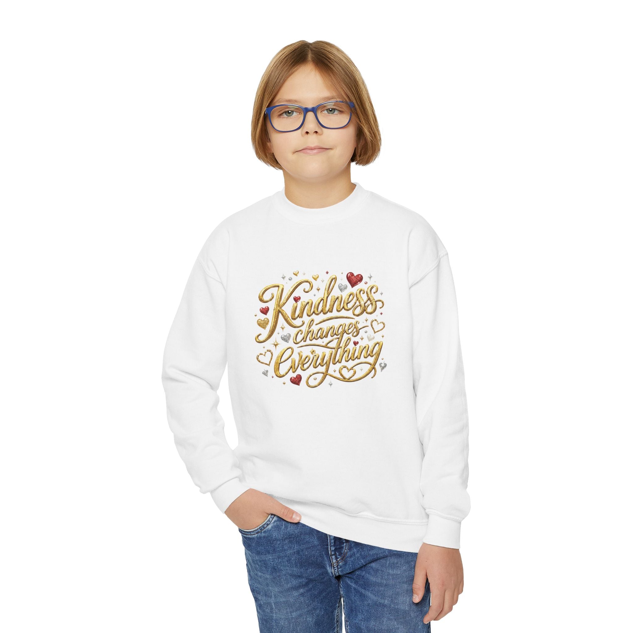 Kindness Changes Everything Youth Crewneck Sweatshirt – Inspirational Kids Pullove