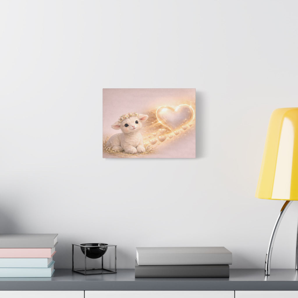 Cute Lamb Canvas Wall Art — Woodland Nursery Lamb with Heart | Baby Room Decor