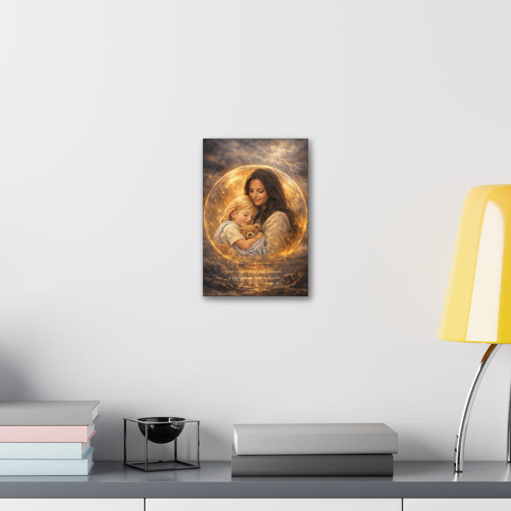 God Is Our Refuge and Strength – Canvas Wall Art | ❤️ Personalization Mother & Child Psalm 46:1