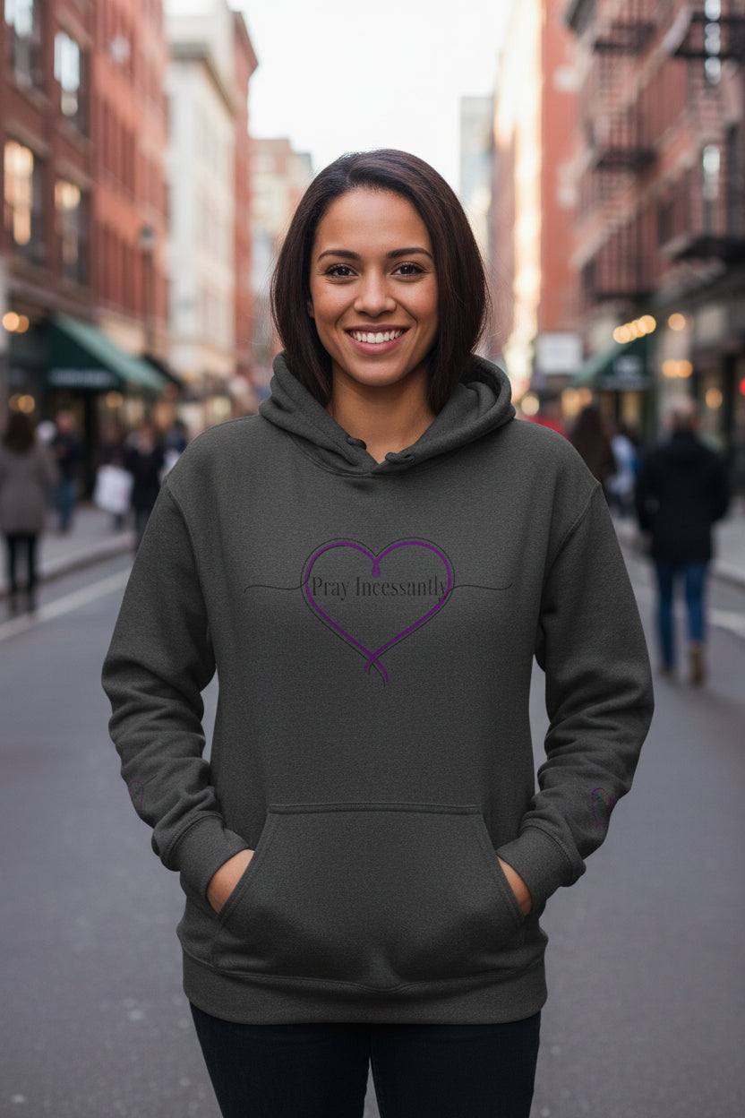 'Pray Incessantly' Heart Script Hoodie — Faith-Inspired Pullover