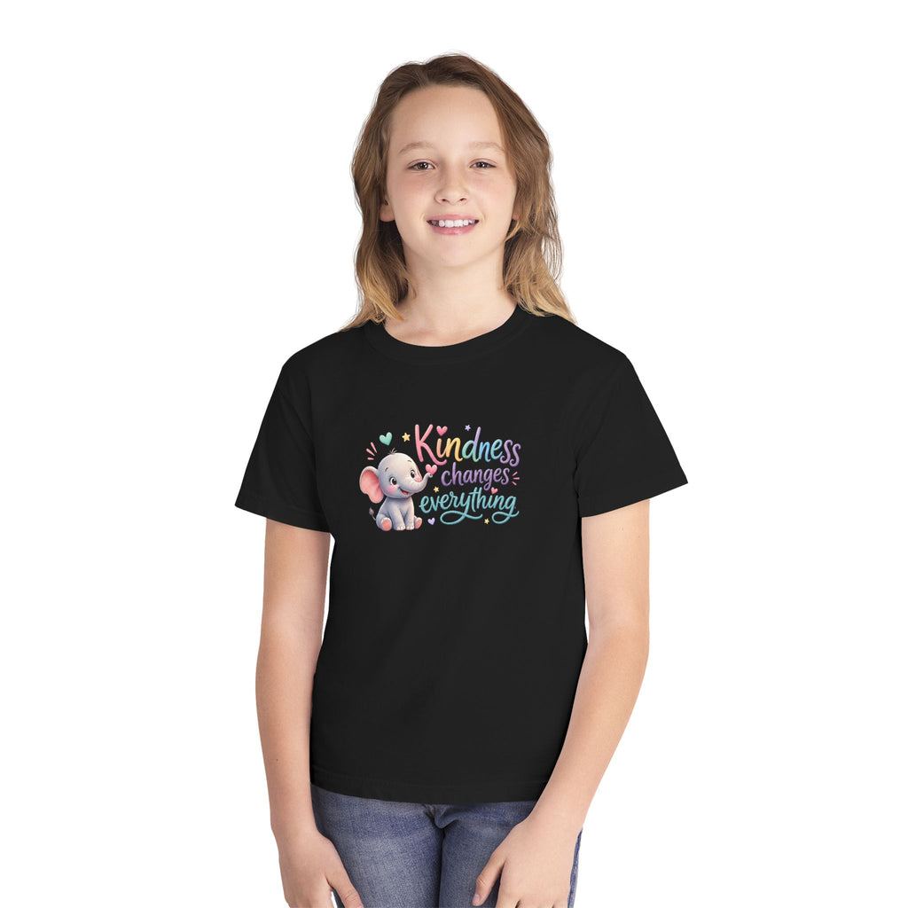 Youth Kindness Changes Everything Tee | Cute Elephant Kids Shirt | Inspirational Children’s Graphic T-Shirt