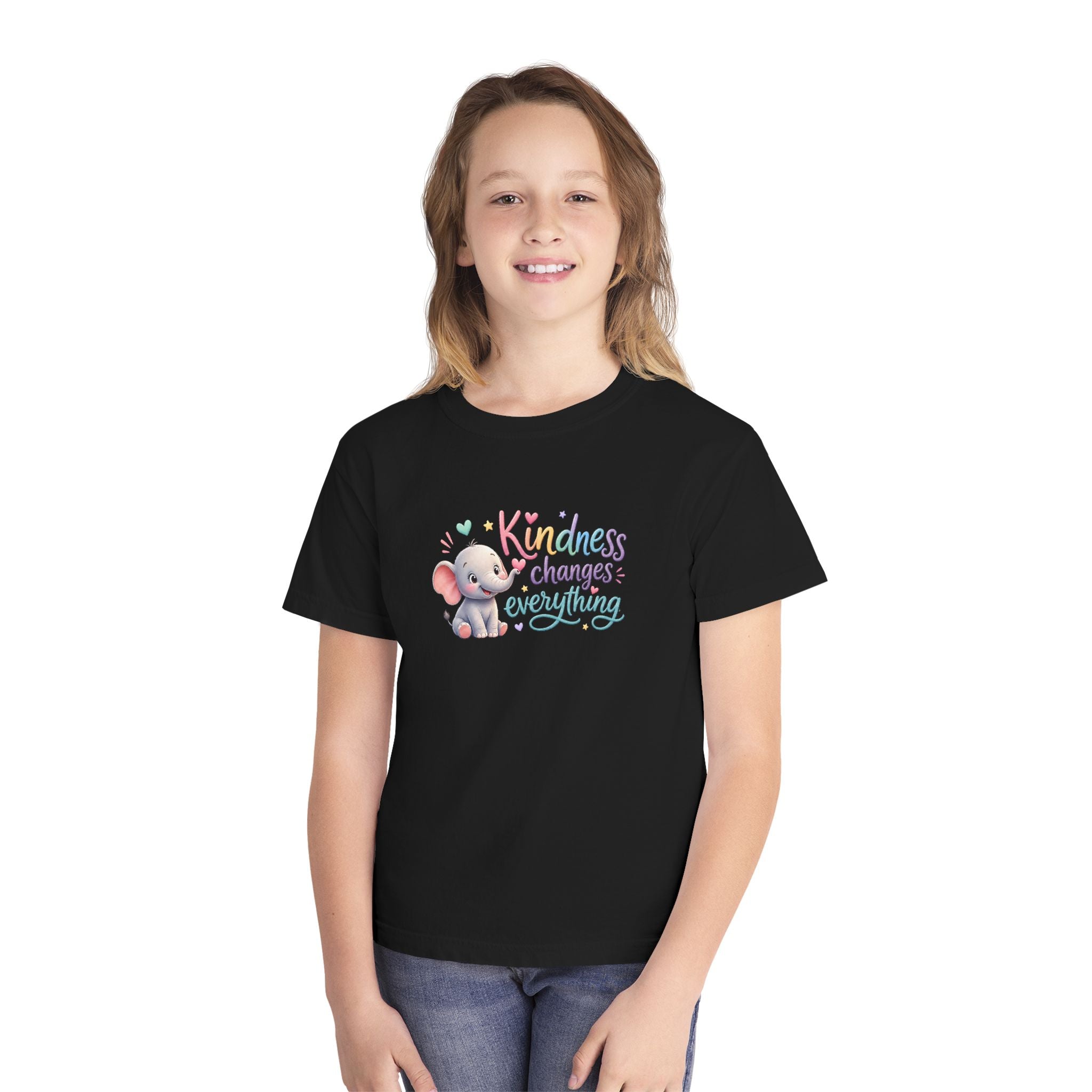 Youth Kindness Changes Everything Tee | Cute Elephant Kids Shirt | Inspirational Children’s Graphic T-Shirt