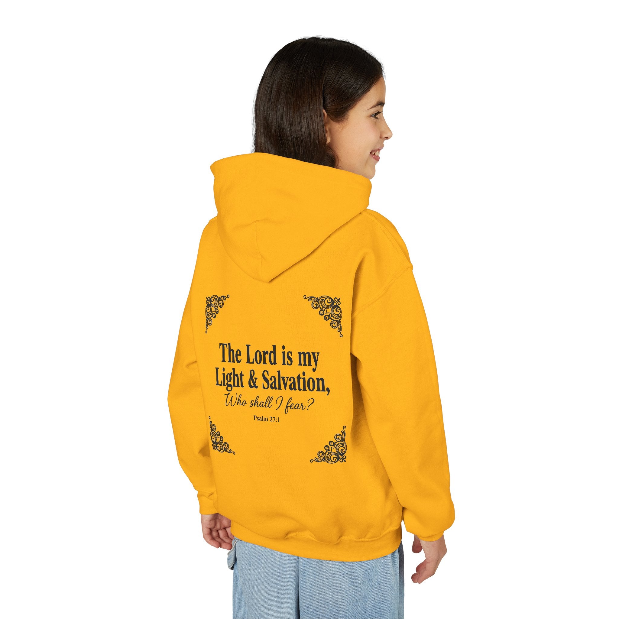 Youth “The Lord is My Light & Salvation” Hoodie – Psalm 27 Christian Kids Sweatshirt